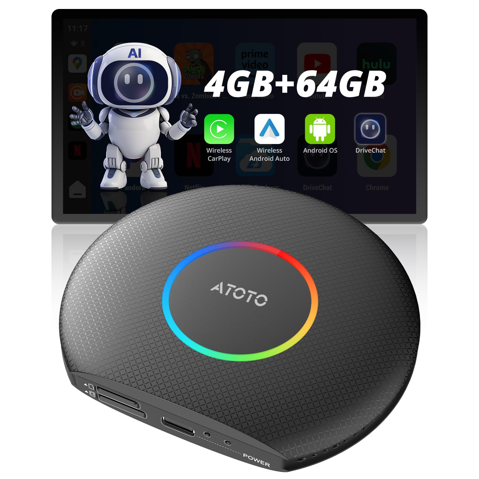 CB6 Wireless CarPlay & Android Auto Adapter - Convert Wired to Wireless, AI Smart Box with Dual Bluetooth, GPS Tracking, 4GB RAM 64GB Storage - Works with Spotify, Waze, Google Maps - Perfect for Tesla, BMW, Audi & More for Hands-Free Driving & Navigation