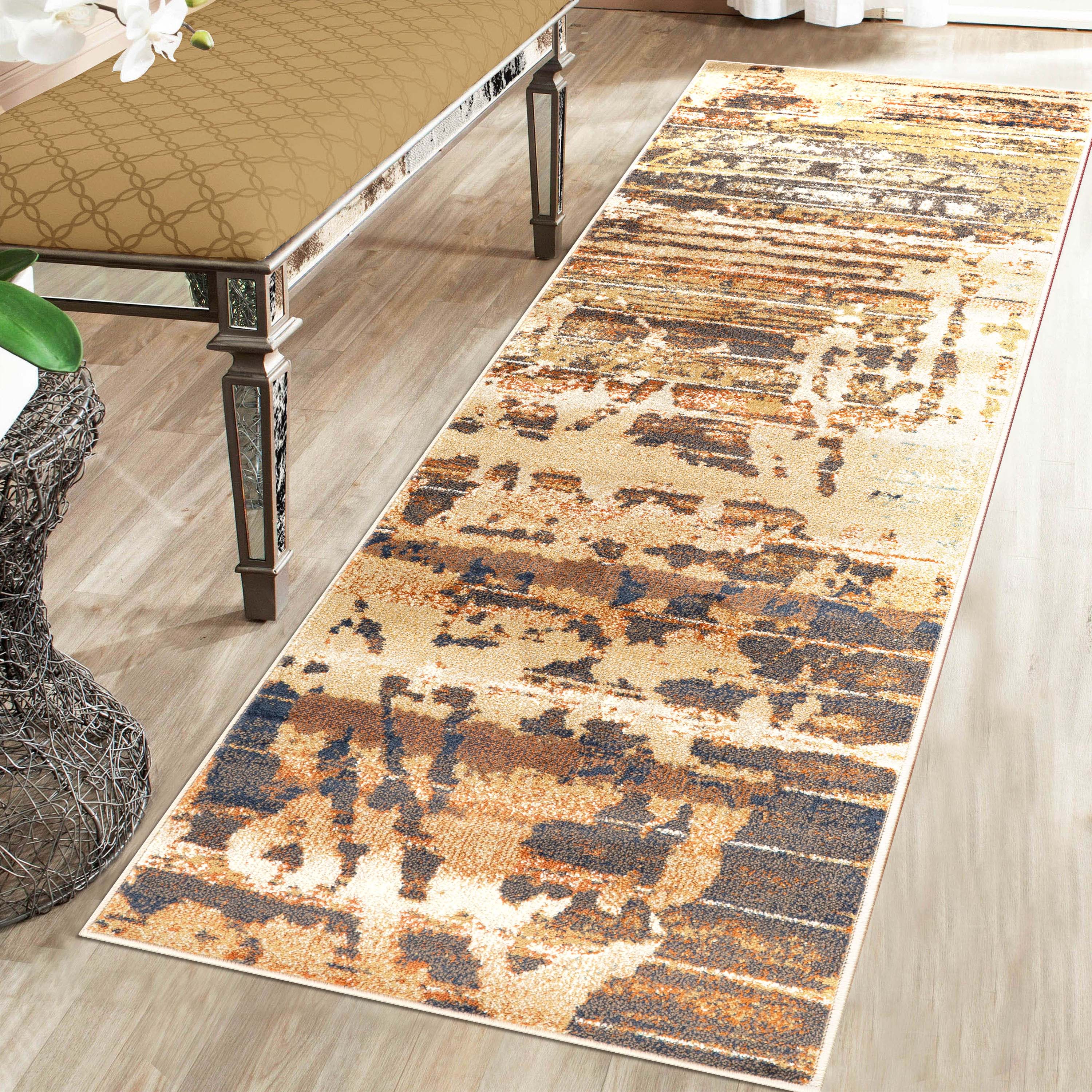 Damara Splatter Abstract Indoor Area Rug or Runner - Non-Slip Modern Boho Decor for Living Room, Bedroom, Entryway