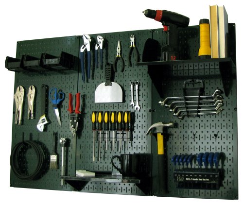 Green Pegboard with Black Accessories
