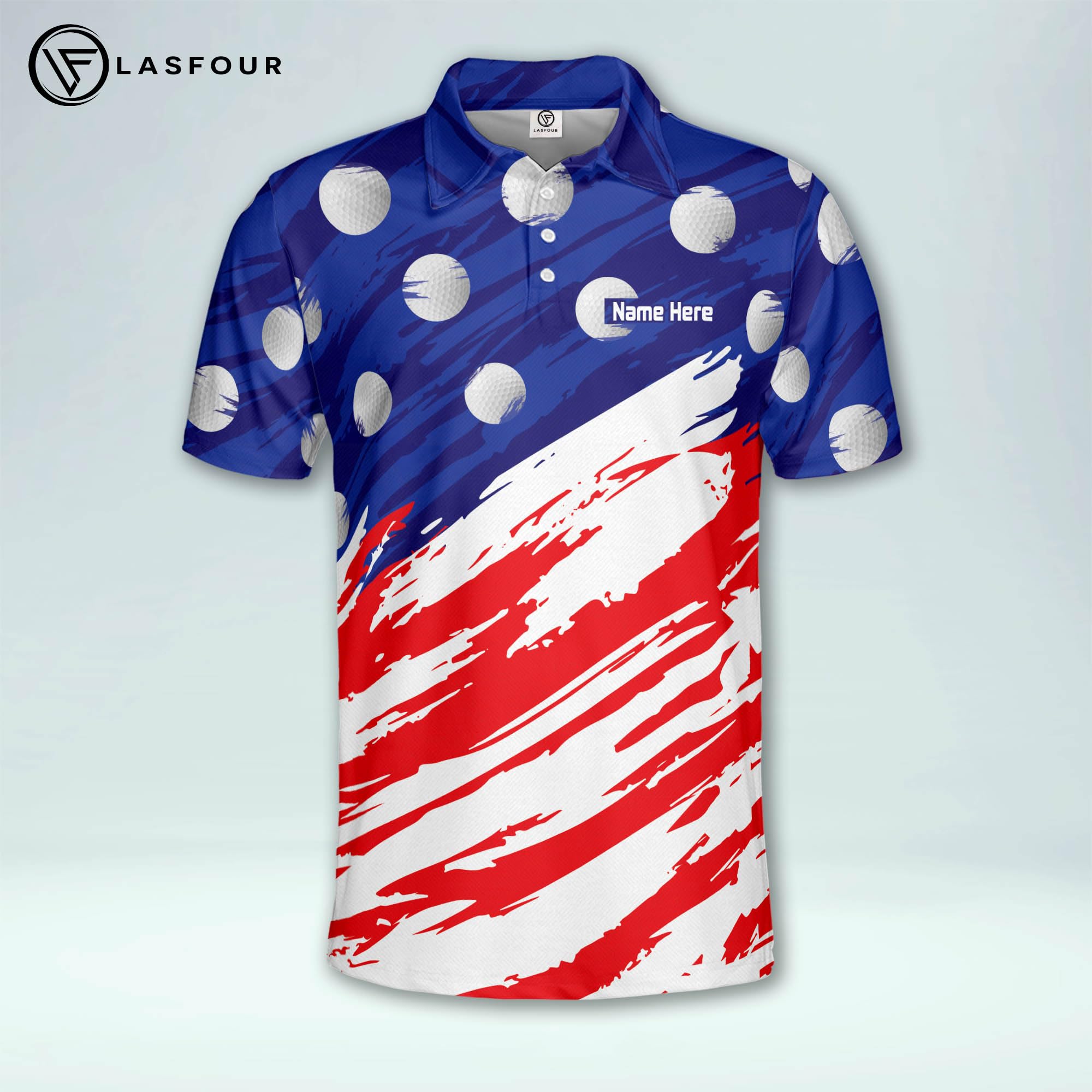 LASFOUR Personalized Patriotic Golf Polo Shirt for Men - American Flag Design, Moisture-Wicking Dry Fit Short Sleeve Performance Polo - Perfect for Golf Tournaments, 4th of July Celebrations & Patriotic Events
