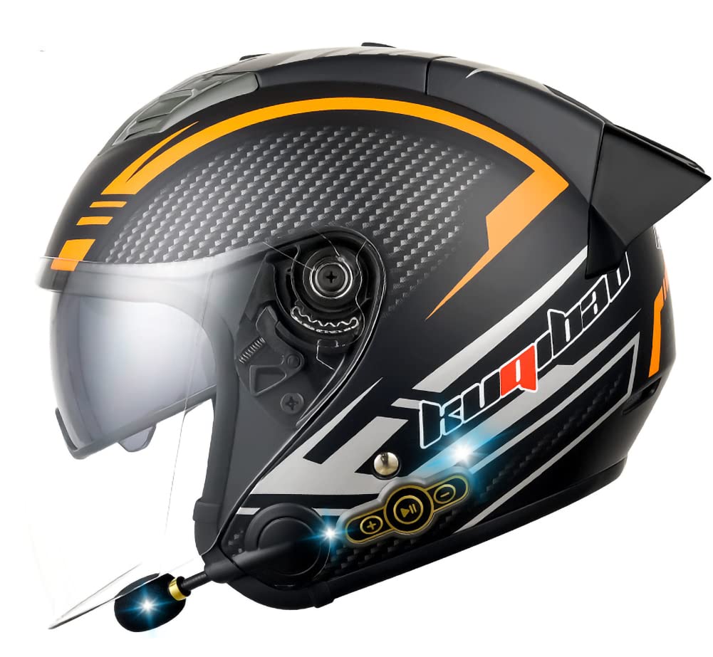 Bluetooth Motorcycle Helmet - 3/4 Motorbike Helmet with Dual Visors & Built-in Speaker - DOT Certified for Safety - Perfect for Motorcross, Commuting & Long Rides