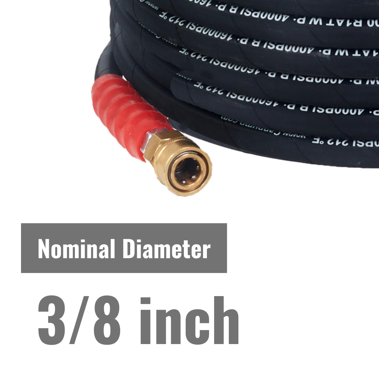 3/8 Inch High Pressure Hot Water Wire-Braided Black Hose - 4000 PSI, Quick Connect Fittings, 100 Feet - Ideal for Pressure Washers, Hydraulic Systems & Industrial Applications