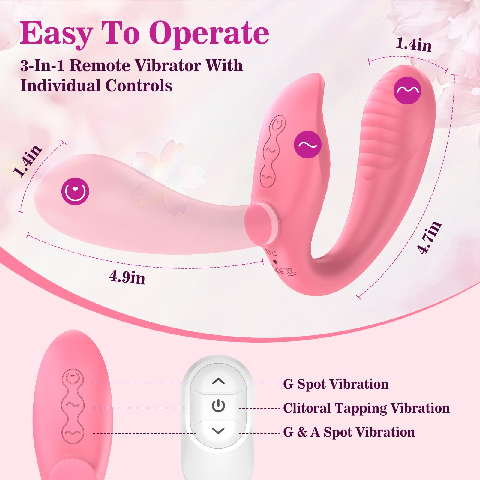 Remote Control Strapless Strap-On Double Dildo - 3 Motors 10 Vibration Modes, G-Spot Stimulator for Women & Couples - Lesbian Sex Toys, Wearable Vibrator for Couples Play & Solo Pleasure