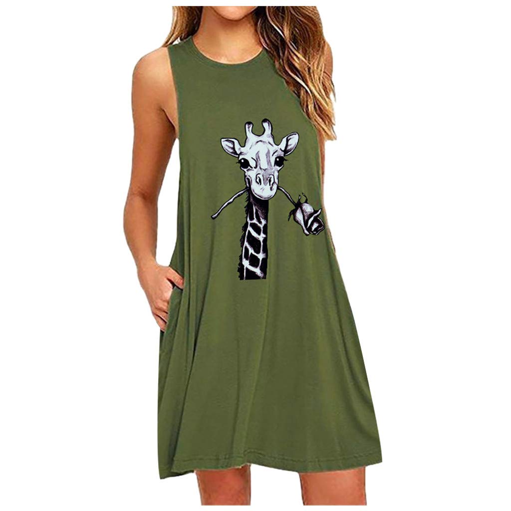 Women's Short Sleeve Midi Dress with Pockets - Floral Print Casual Summer Dress for Beach, Party & Everyday Wear | O-Neck Sleeveless Nightdress