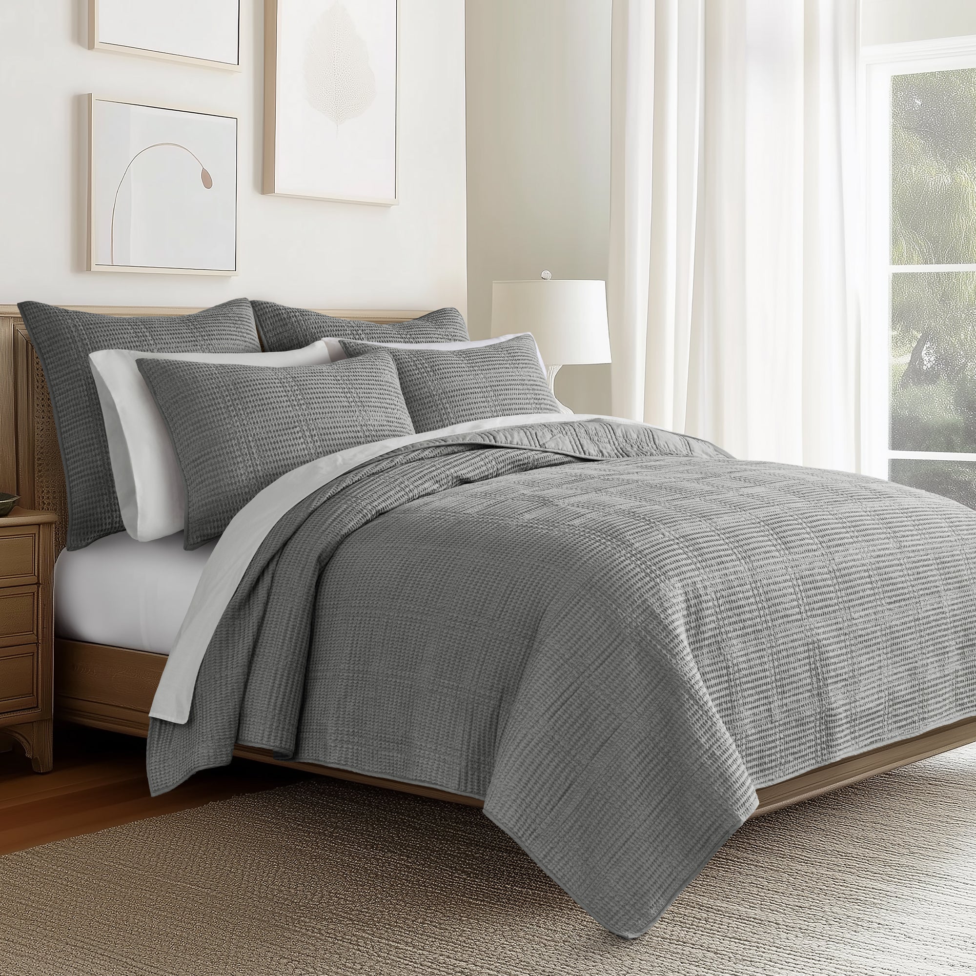Luxury Cloud Waffle Quilt Set - Ultra Soft Breathable Bedding - Queen Size Comforter & Duvet Cover - Perfect for Cozy Bedroom & Guest Room Decor