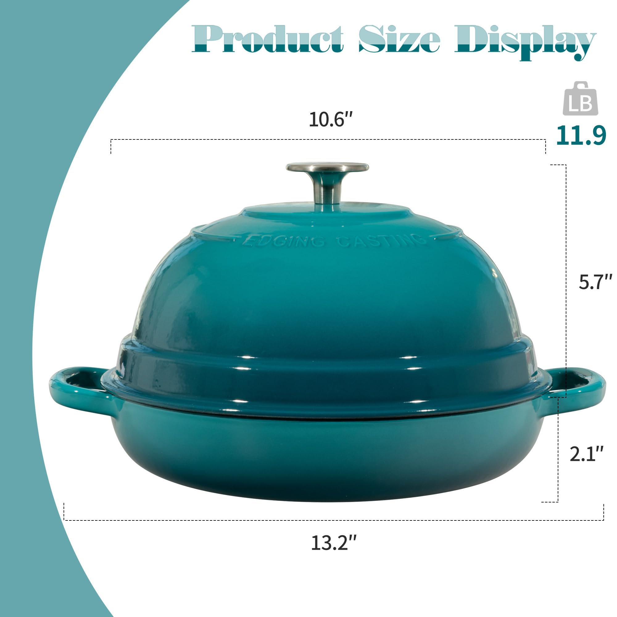 Enameled Cast Iron Dutch Oven with Lid - 6 Quart Round Bread Baking Pot for Homemade Sourdough, Artisan Loaves & Stews - Dark Cyan for Camping, Outdoor Cooking & Kitchen Use