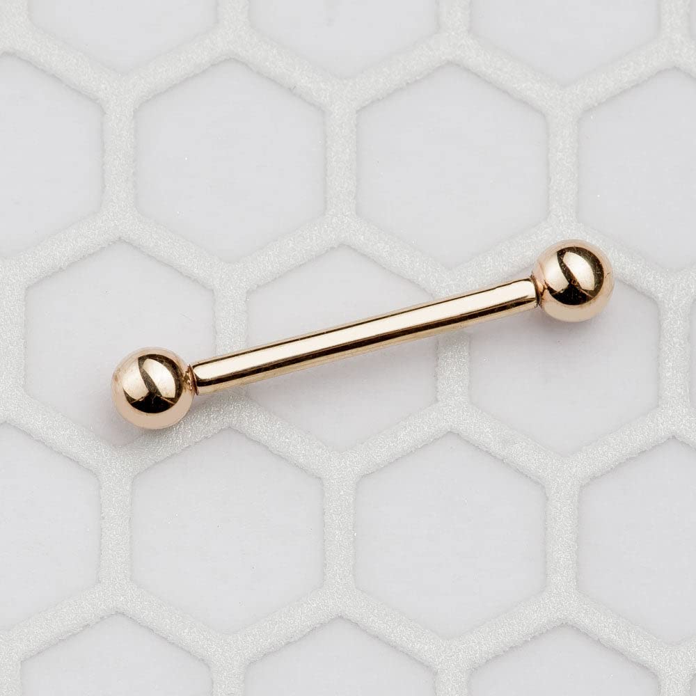 FreshTrends 14K Gold Straight Barbell Tongue Ring | 14G Hypoallergenic Body Jewelry | USA Made Piercing Jewelry for Women & Men | Perfect for Everyday Wear & Special Occasions