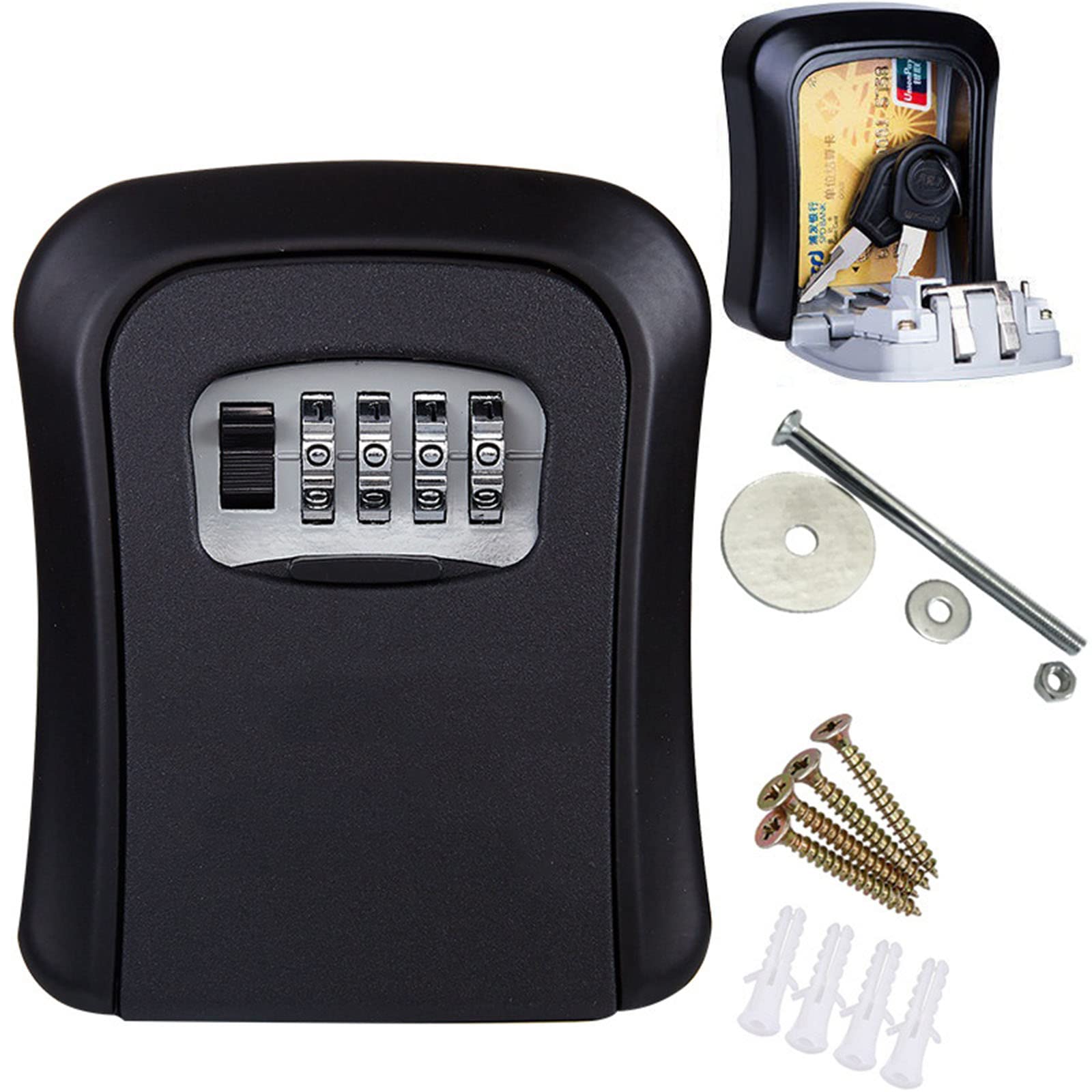 Portable Key Lock Box with Combination Lock - Waterproof Wall Mounted Safe for Home, Warehouse, Indoor & Outdoor Use - 5 Key Capacity & Re-Settable Code (Black) | Perfect for Spare Keys, Vacation Homes, Airbnb Rentals, and Property Management