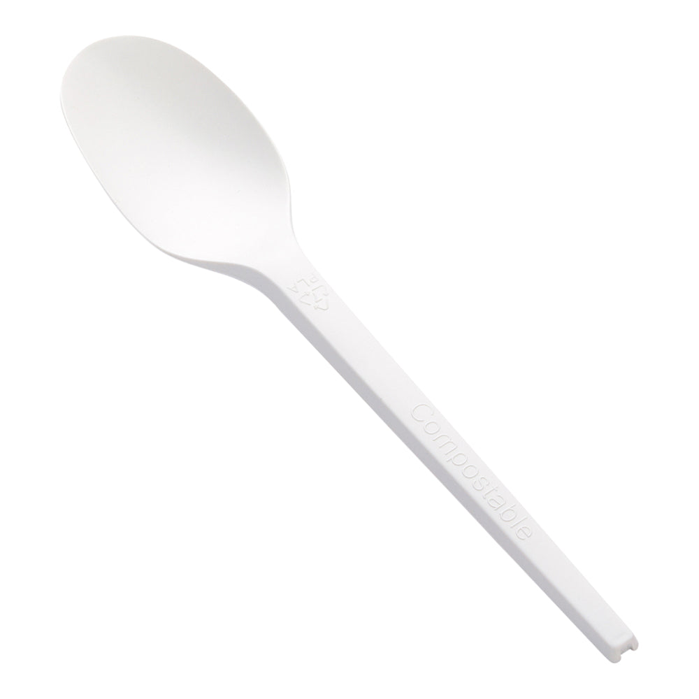 Eco-Friendly White CPLA Compostable Spoons - Heat Resistant, Biodegradable Cutlery (6.5