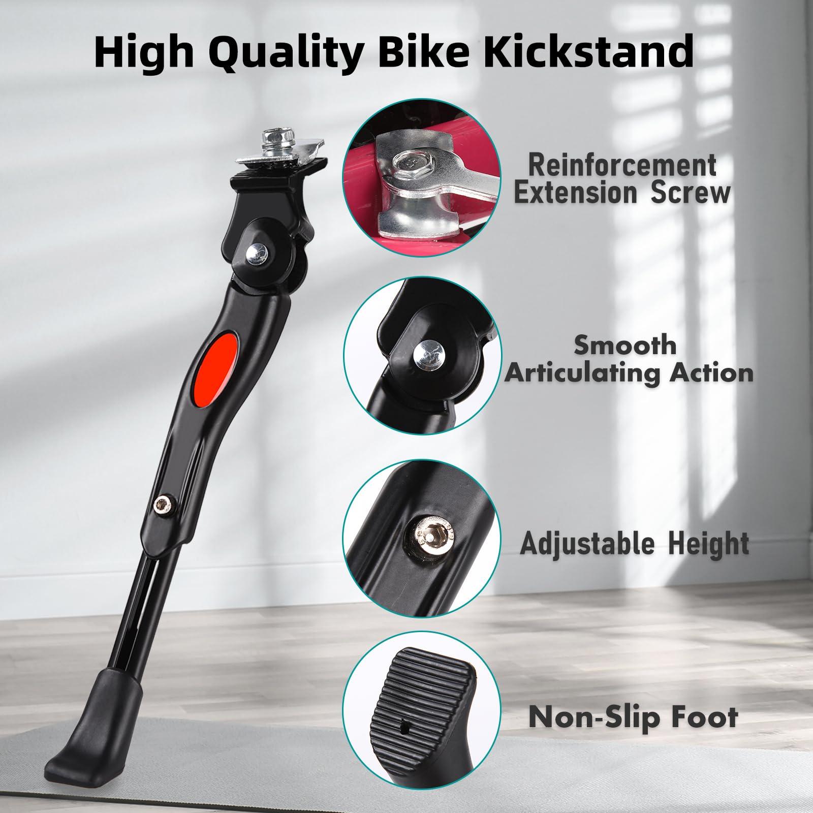Adjustable Aluminum Alloy Bike Kickstand for 16 18 20 Inch Wheels - Universal Center Mount for Kids, Mountain, Road & Adult Bicycles - Perfect for Commuting, Off-Road Adventures and Family Cycling