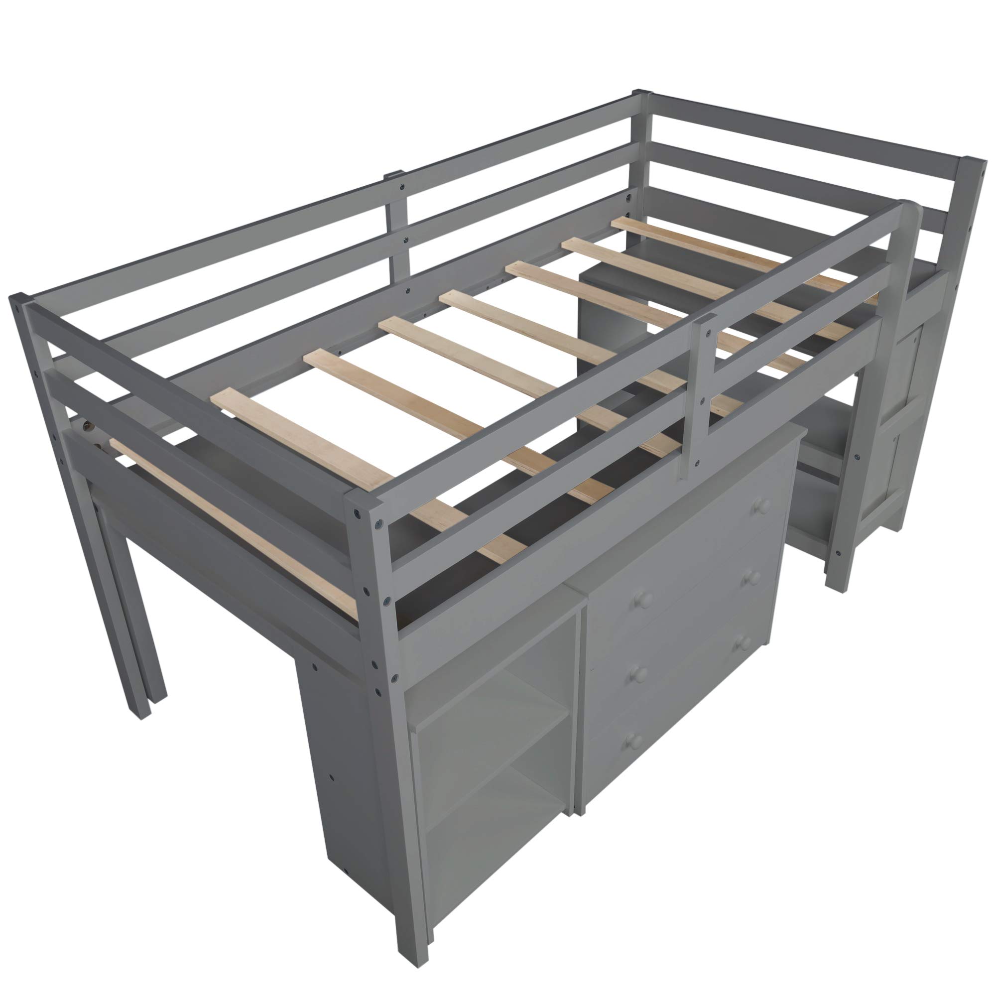 Harper & Bright Designs Twin Loft Bed with Desk & Storage - Space-Saving Study Loft Bed for Kids & Teens - Includes Cabinet & Rolling Portable Desk - Perfect for Small Bedrooms, Dorms & Apartments (Twin Size, Gray)