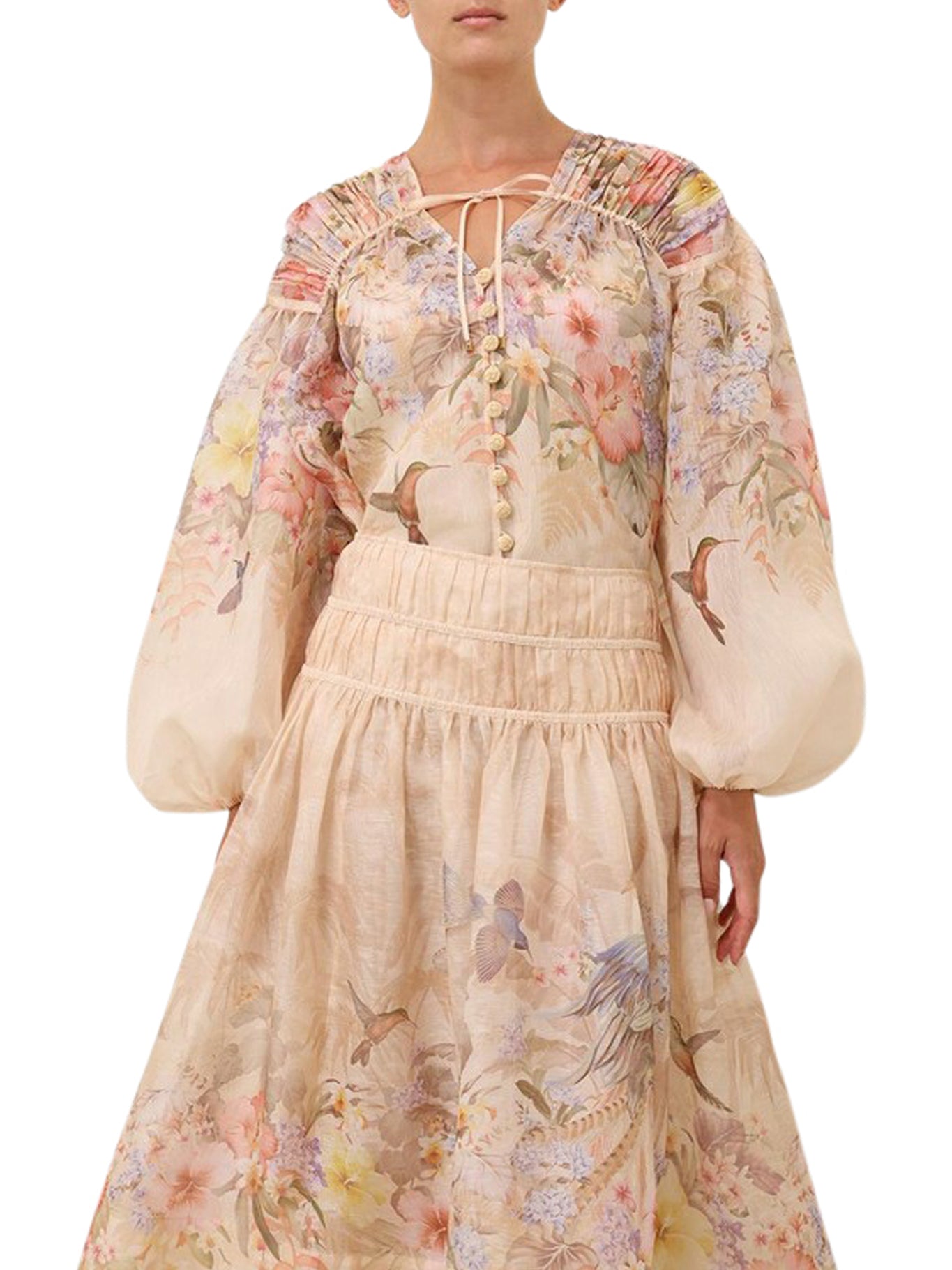Stylish Drawn Illuminate Blouse for Women - Trendy Floral Print Tunic Top for Casual Outfits & Evening Wear