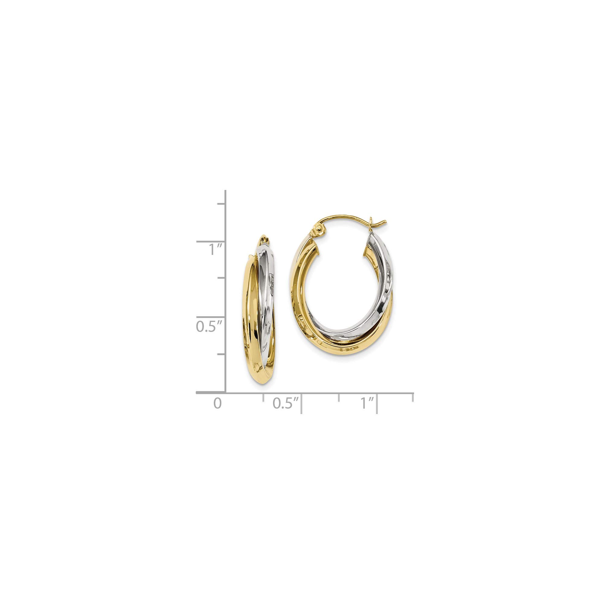 10K Two-Tone Gold Polished Double Oval Hoop Earrings for Women - Elegant Dangle Drop Earrings for Party, Wedding & Everyday Wear