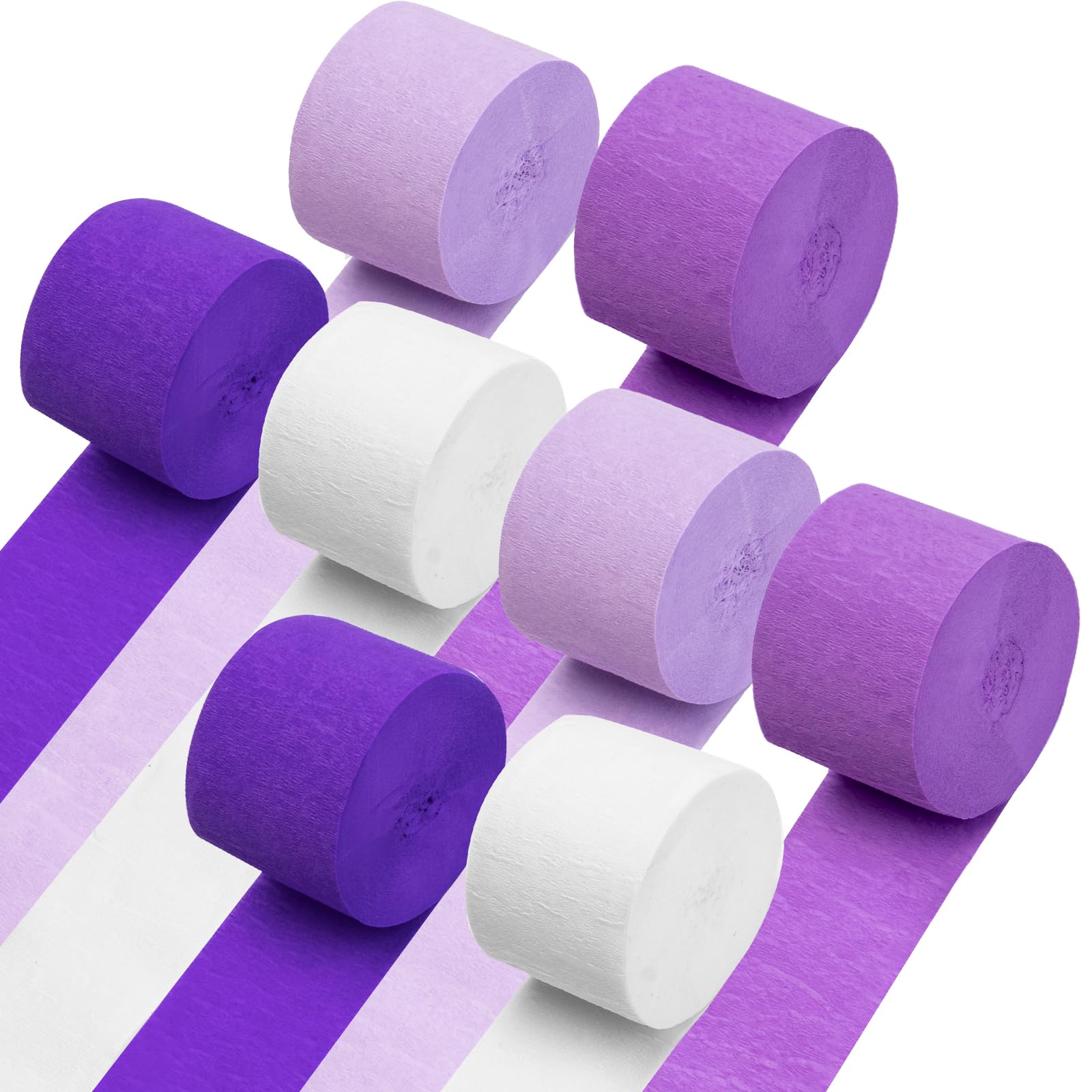 8 Rolls 656ft White & Purple Crepe Paper Streamers - Bulk Party Decorations for Birthday, Wedding, Baby Shower, Christmas, New Year, Anniversary, Mermaid Themed Parties | DIY Backdrop, Ceiling & Table Decor