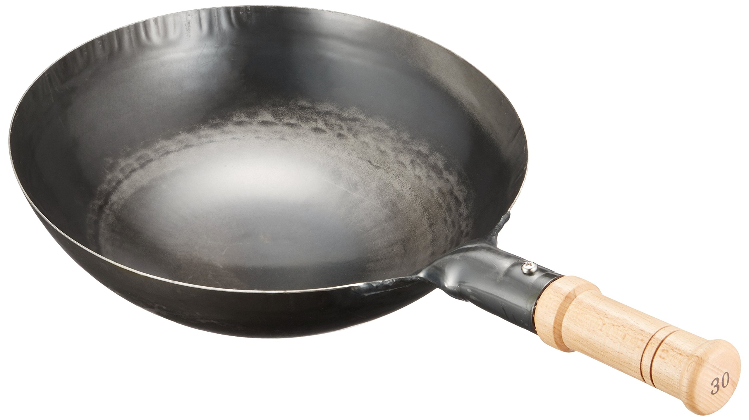 Yamada Kogyosho 11.8 Inch (30cm) One-Handed Iron Wok with Wooden Handle - Perfect for Stir-Frying, Sauteing & Asian Cooking at Home