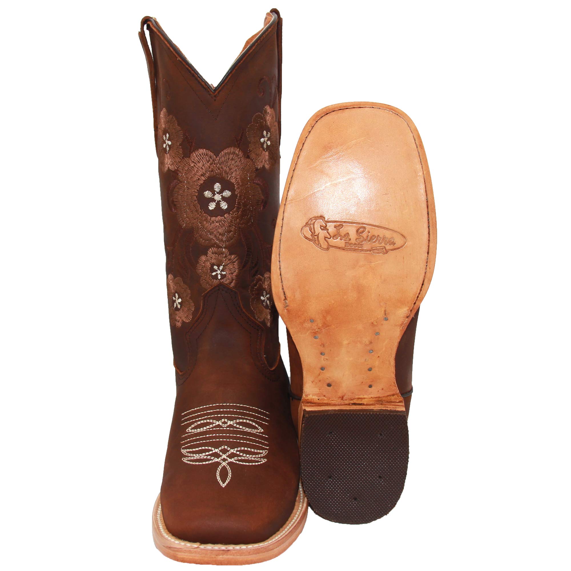 Women's Western Cowboy Boots - Genuine Leather Square Toe Floral Embroidered Ankle Boots for Country Dancing, Rodeo & Casual Wear