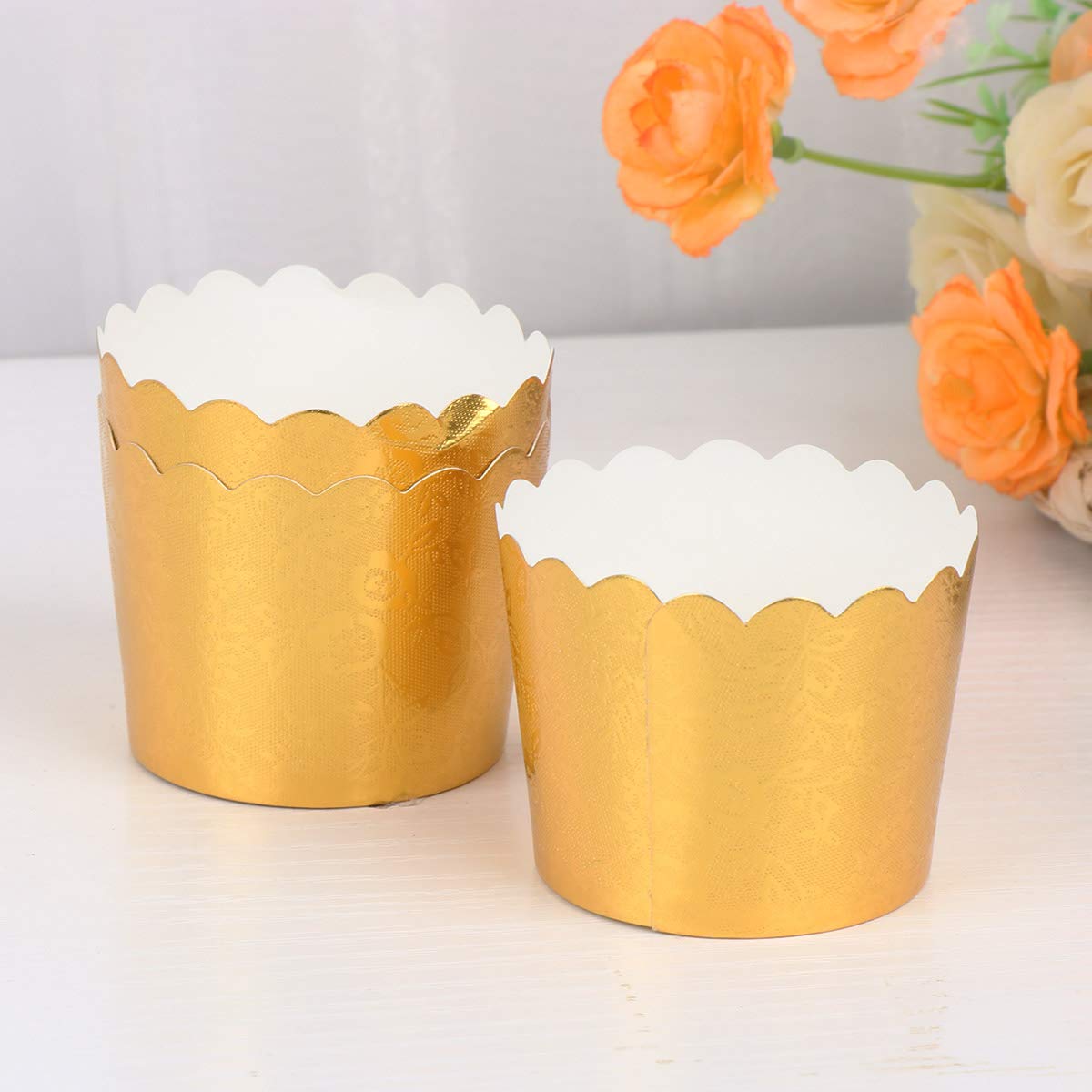 DOITOOL 100pcs Yellow Gold Cupcake Liners - Wedding Baking Cups, Dessert Wrappers & Small Baking Paper Sleeves for Cupcake Pans | Perfect for Birthday Parties, Baby Showers & Holiday Baking
