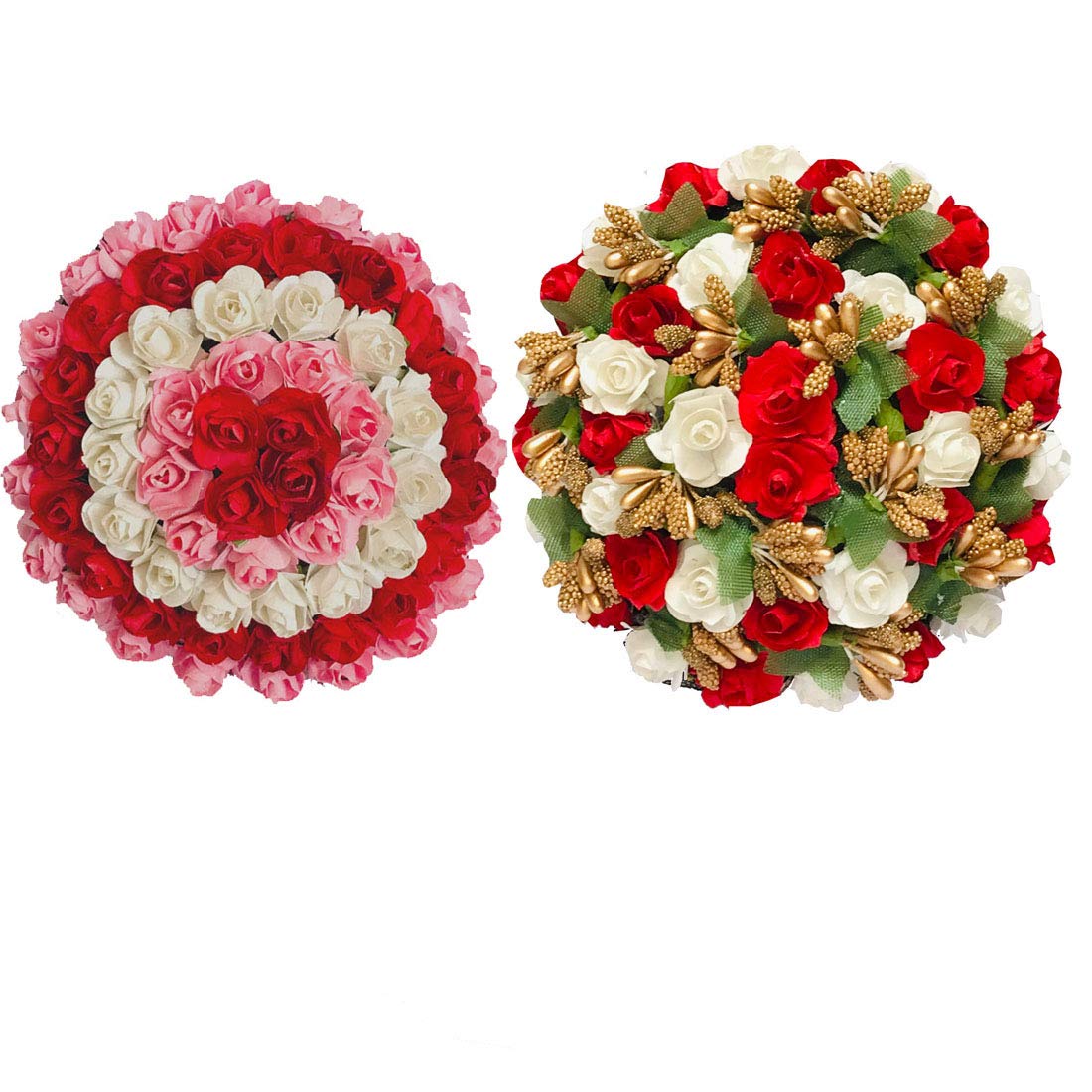 Natth Artificial Hair Gajra Flowers Bun Hair Accessories for Women & Girls - 2-Pack Multicolor Floral Hair Clips | Perfect for Weddings, Parties & Traditional Events