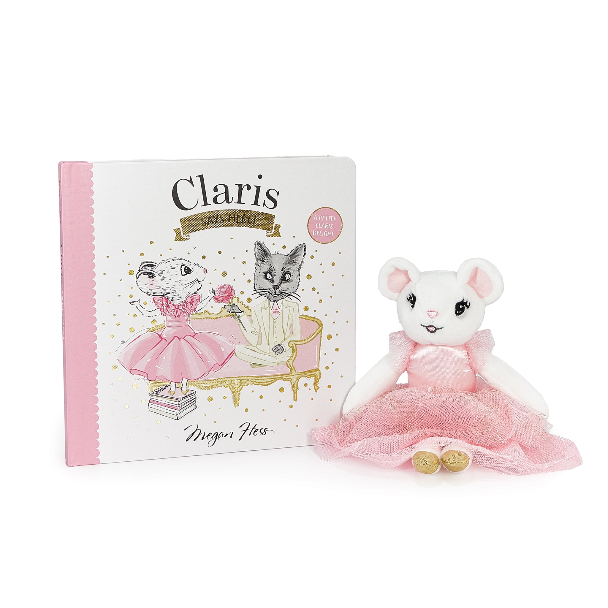 Claris The Mouse: Claris Says Merci Book & Pink Mini Plush Doll Gift Set - Perfect for Kids' Birthday Gifts, Storytime & Collectible Plush Toys
