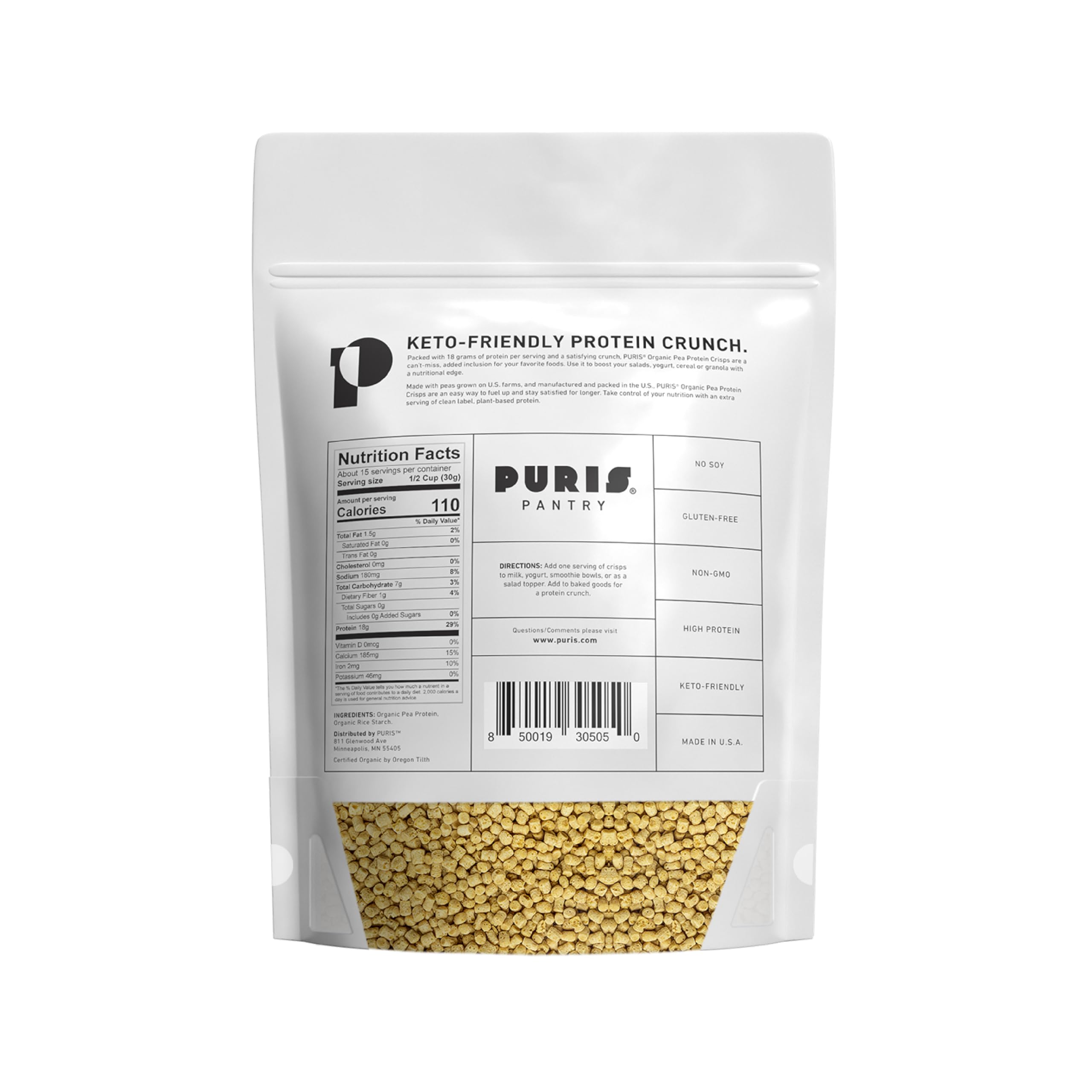 Organic Pea Protein Crisps 1LB | USDA Certified Vegan Protein Snack | Keto, Paleo & Gluten Free | 18g Protein, 7g Net Carbs | Non-GMO, Soy & Sugar Free | Made in USA | Perfect for Post-Workout Recovery & Low-Carb Diet