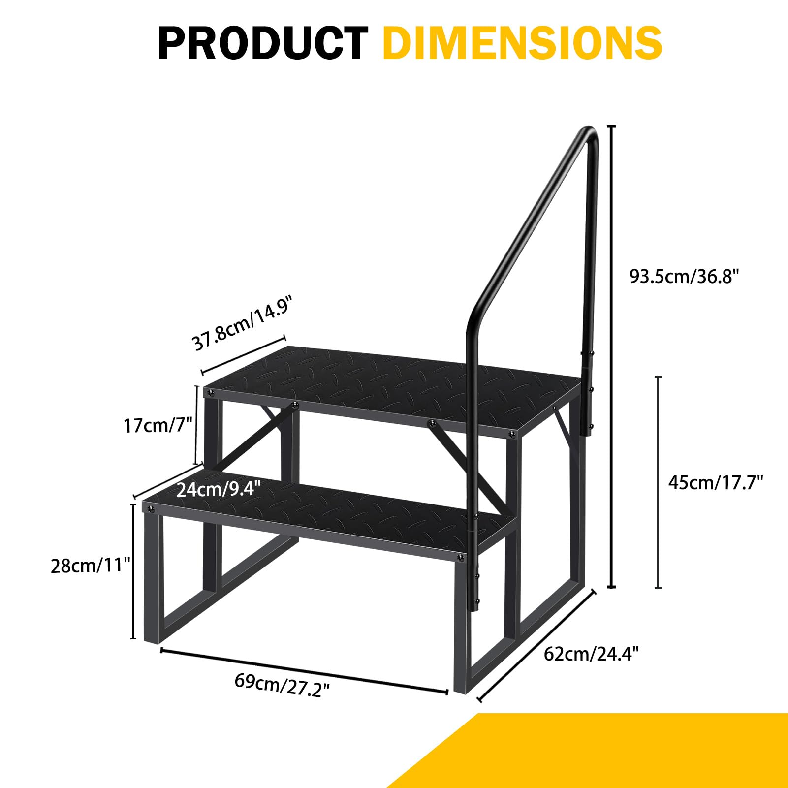 Heavy Duty 2-Step Swimming Pool Ladder with Handrail - 660 lb Capacity Above Ground Pool Steps for Hot Tubs, Spas, RVs, Travel Trailers & 5th Wheel Campers | Perfect for Easy Entry/Exit & Safe Pool Access