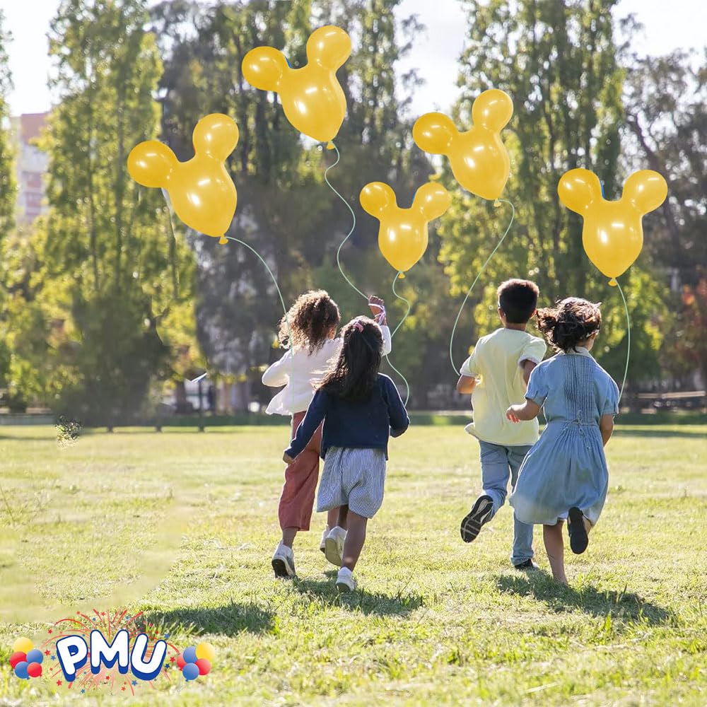 PMU Mouse Head Shaped Balloons 18 Inch - Premium Goldenrod Latex Party Decorations (Pack of 12) - Perfect for Mouse Theme Parties, Birthday Celebrations & Disney Events