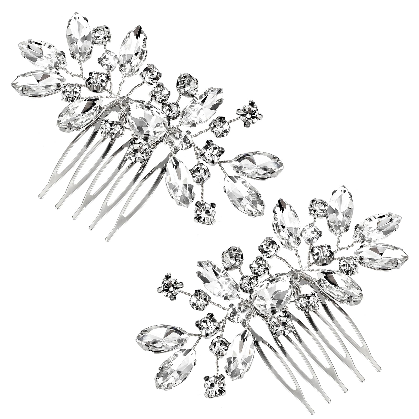 Sparkling Rhinestone Wedding Hair Combs - 2 PCS Bridal Hair Accessories with Crystals for Bride & Bridesmaids (Silver, 3.23x2.09 inches) - Perfect for Weddings, Prom & Special Occasions