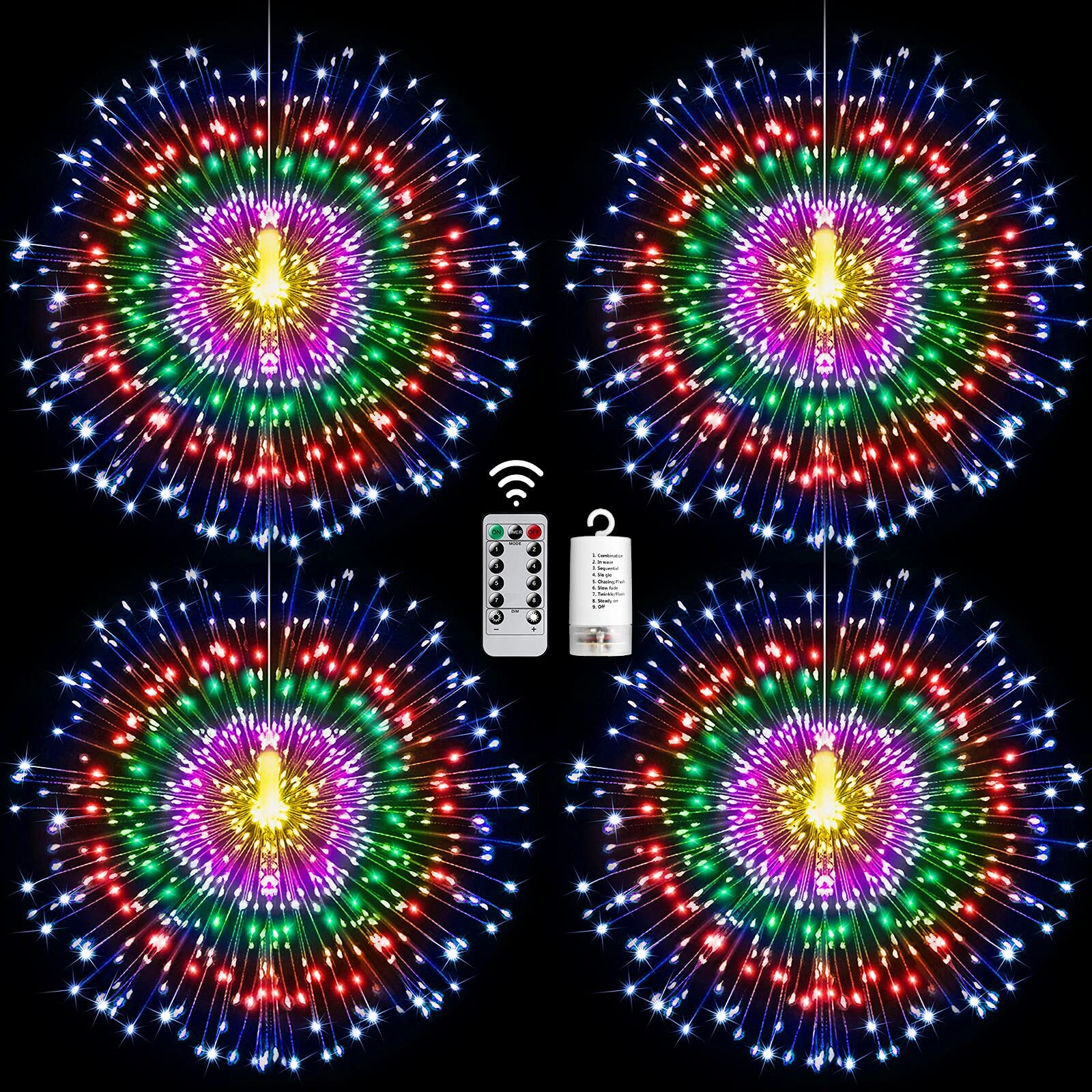 4 Pack Star String Lights - 225 LED Christmas Lights with 8 Modes & Remote Control, Waterproof Copper Wire Hanging Lights for Party, Patio, Garden, Wedding & Holiday Decorations (Multicolor)