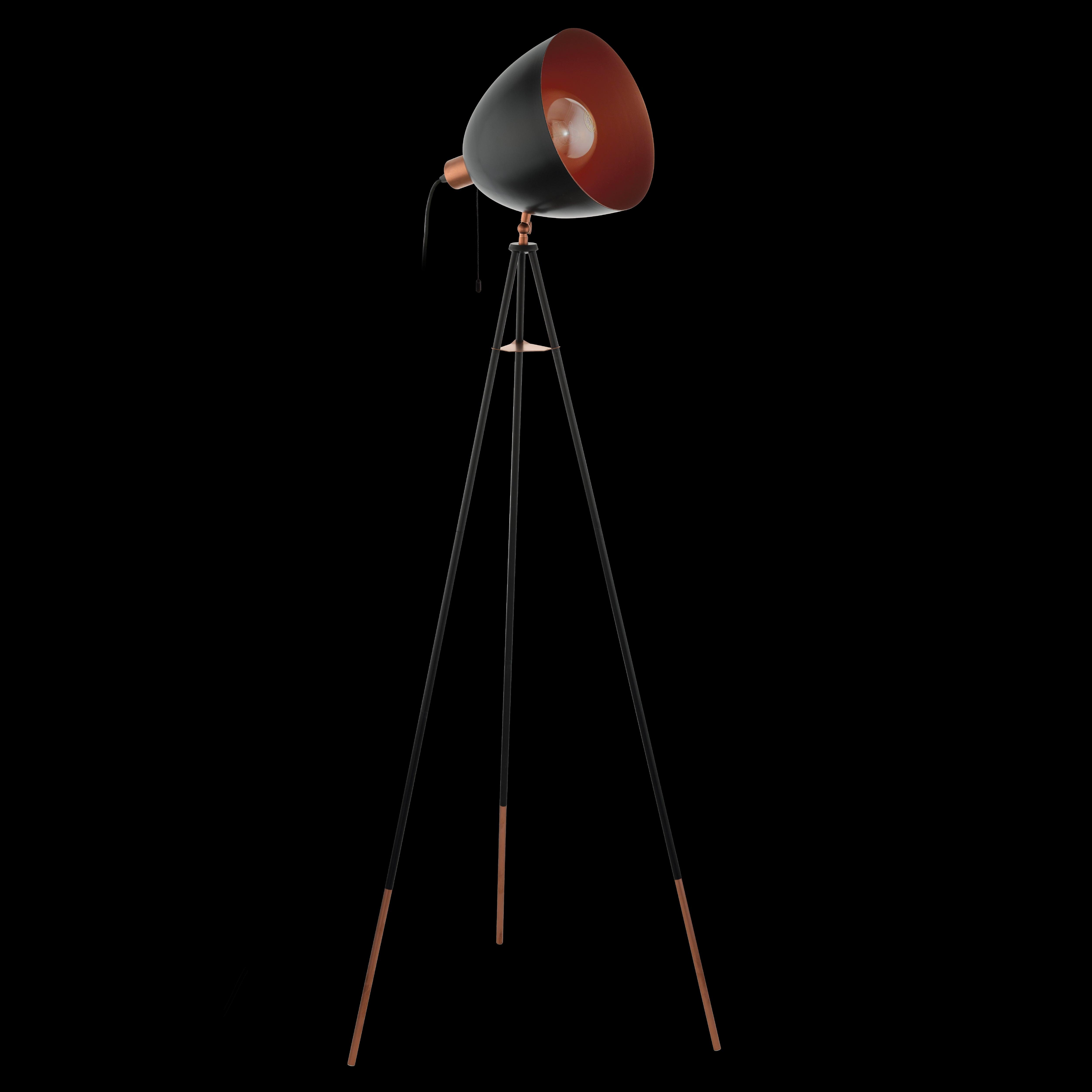 Eglo Chester Black & Copper Tripod Floor Lamp - Modern Industrial Lighting for Living Room, Bedroom, or Office - Adjustable Height & Warm Ambient Light