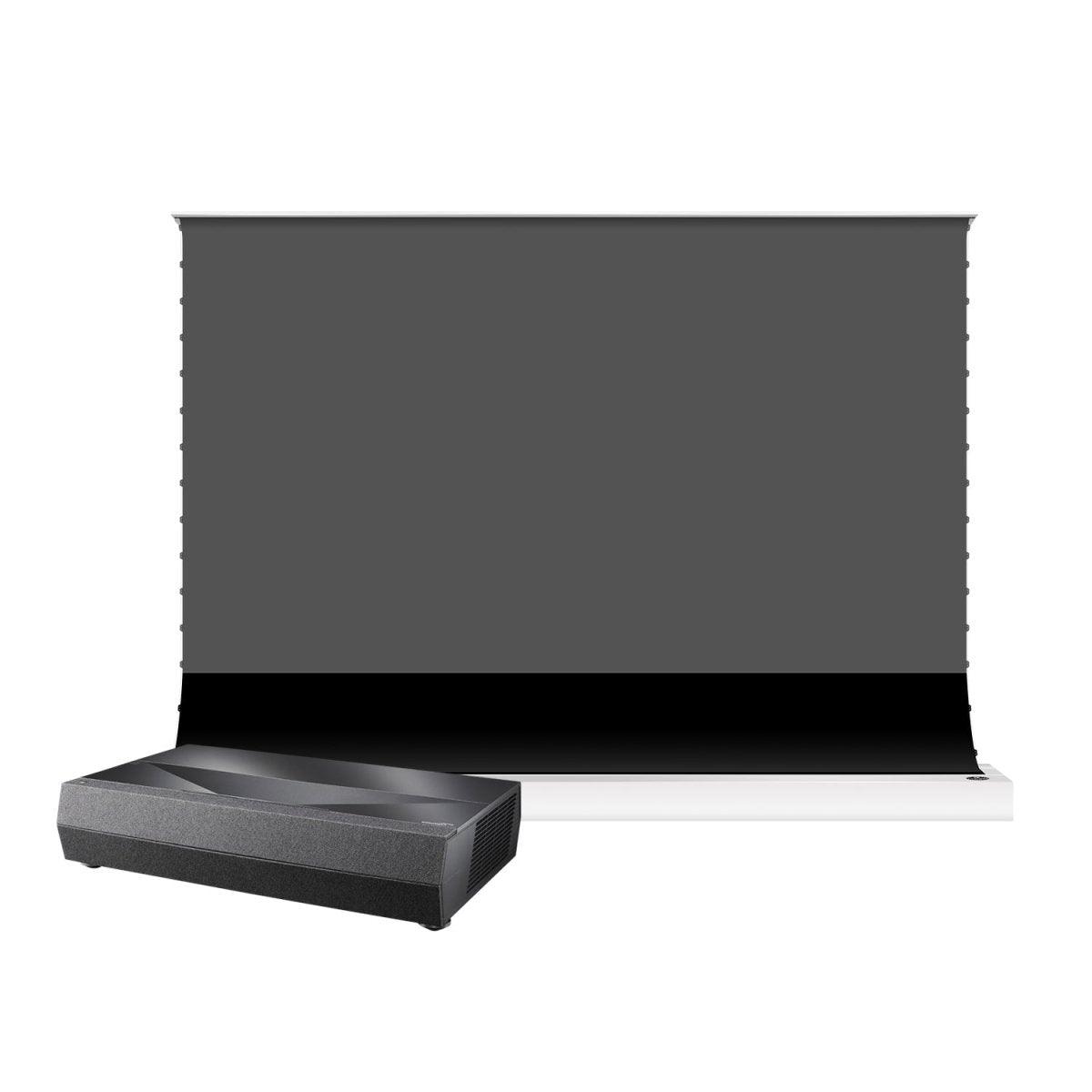 Optoma CinemaX D2 4K HDR UST 3D Laser Projector Bundle with VIVIDSTORM S PRO 120-inch Electric Tension Floor Screen - Home Theater Projection System for Movies, Gaming & Outdoor Entertainment