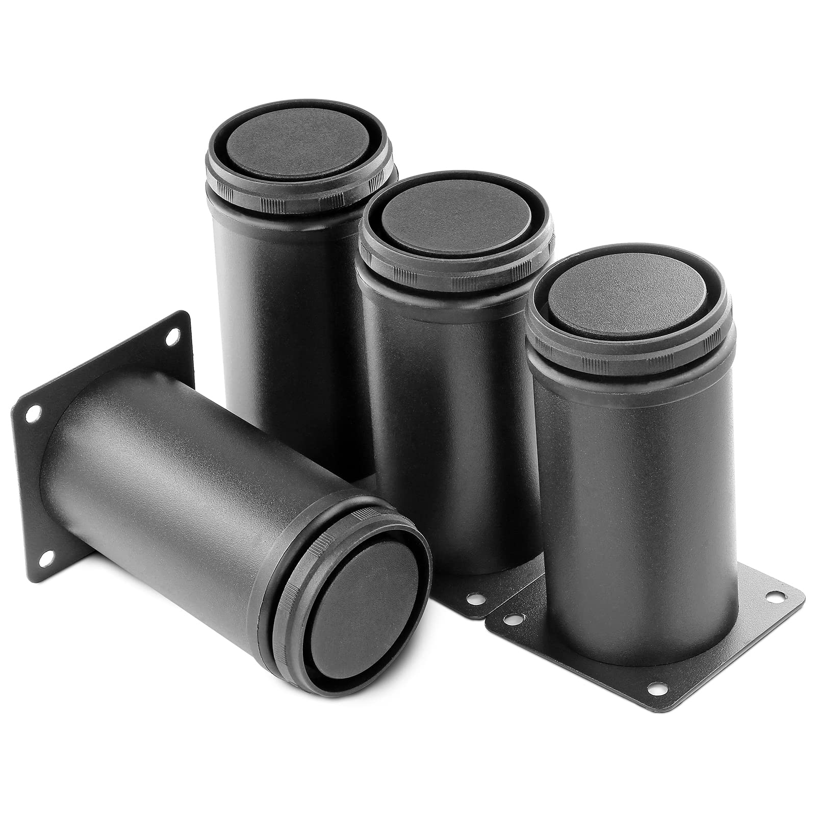 4 Inch Adjustable Stainless Steel Metal Furniture Legs - Round Black Cabinet Legs for Coffee Table, Desk, Sofa & Shelves (Pack of 4) - Perfect for Modern Home & Office Furniture Upgrade