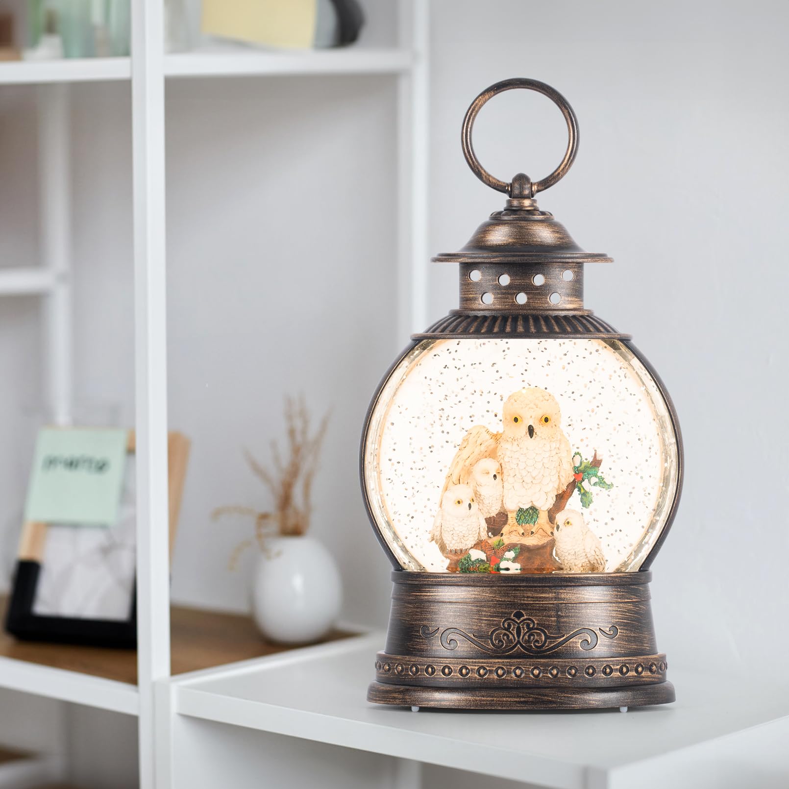 Owl Snow Globe - Elegant Home Decor for Bookshelf, Bedroom, Living Room & Office | Modern Animal Sculpture Gift for Bird Lovers | Perfect for Holiday Gifts, Birthday Presents & Collectible Displays