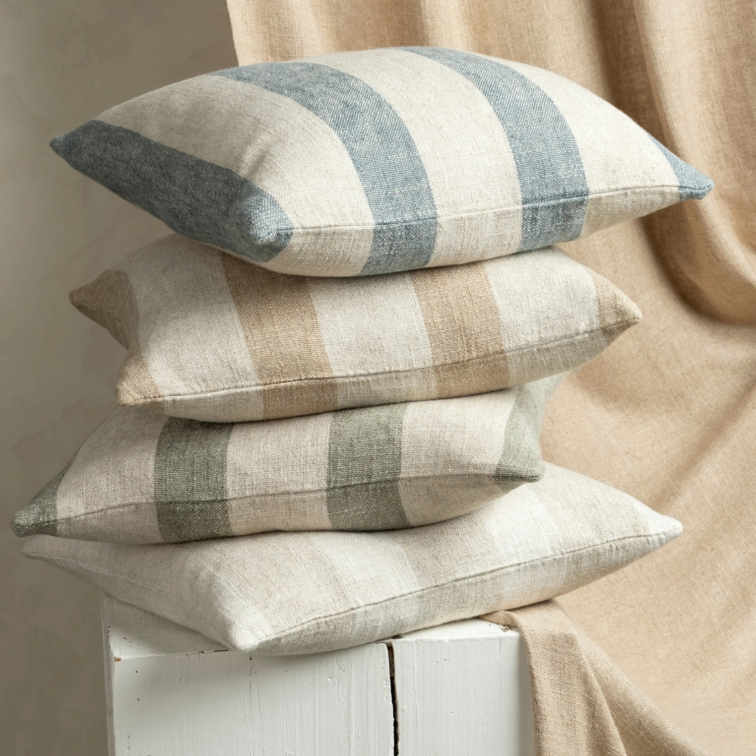 Stone Blue Striped Decorative Throw Pillow Cover - Soft Cotton Linen Blend for Couch, Sofa, Bedroom & Living Room Decor - Home Accent & Cozy Comfort