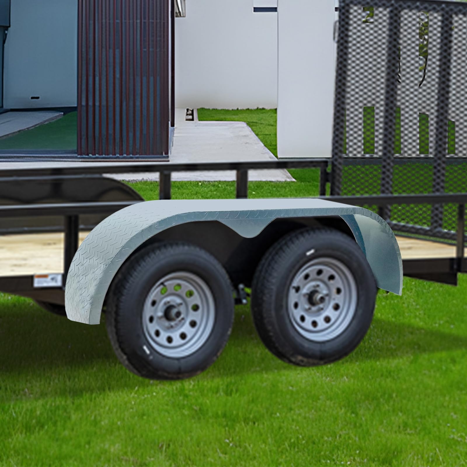 GARVEE 2Pcs Heavy Duty Steel Trailer Fenders - 66 x 9.1 x 20 Inch Tandem Round Double Axle Fenders for 13-15 Inch Wheels (Grey) - Perfect for Utility Trailers, Boat Trailers & RV Trailers