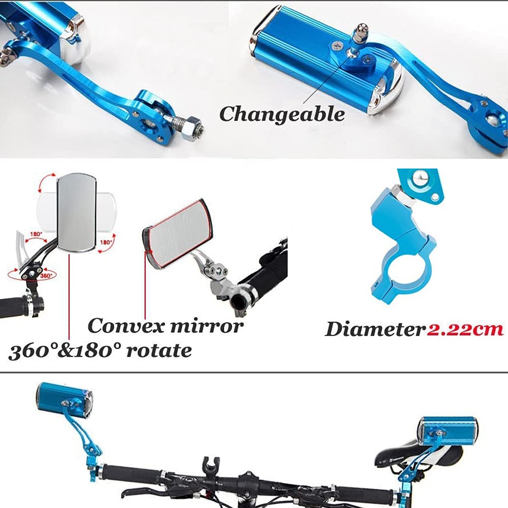 2 Pack Bike Handlebar Mirrors - Rearview Safety Mirrors for Electric Bikes, Mountain Bikes & Fixed Gear Bicycles (Blue) - Perfect for Commuting, Cycling & Road Safety
