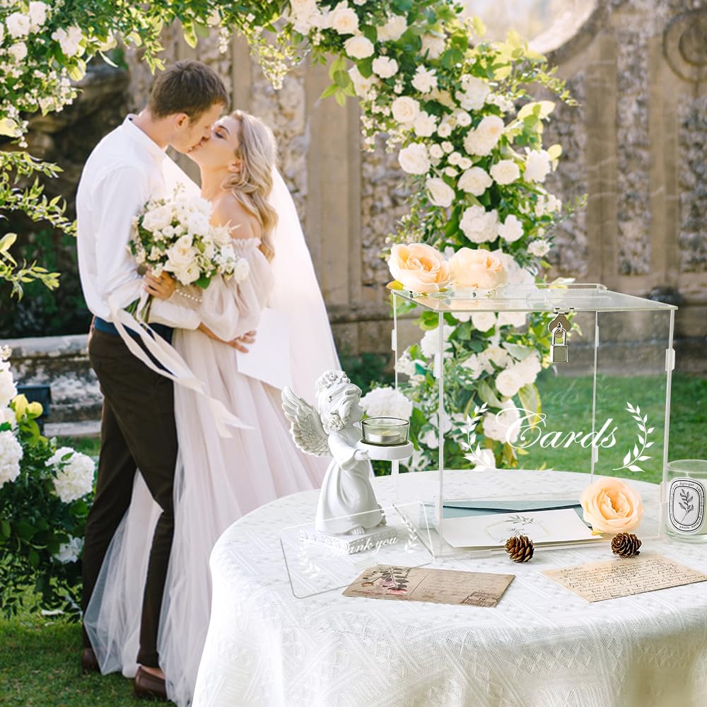 Clear Acrylic Card Box with Lock - Gift Card Holder for Wedding, Anniversary, Birthday & Graduation | Money Box for Reception, Bridal Shower & Rustic Decorations | Perfect for Party Favors & Cash Gifts