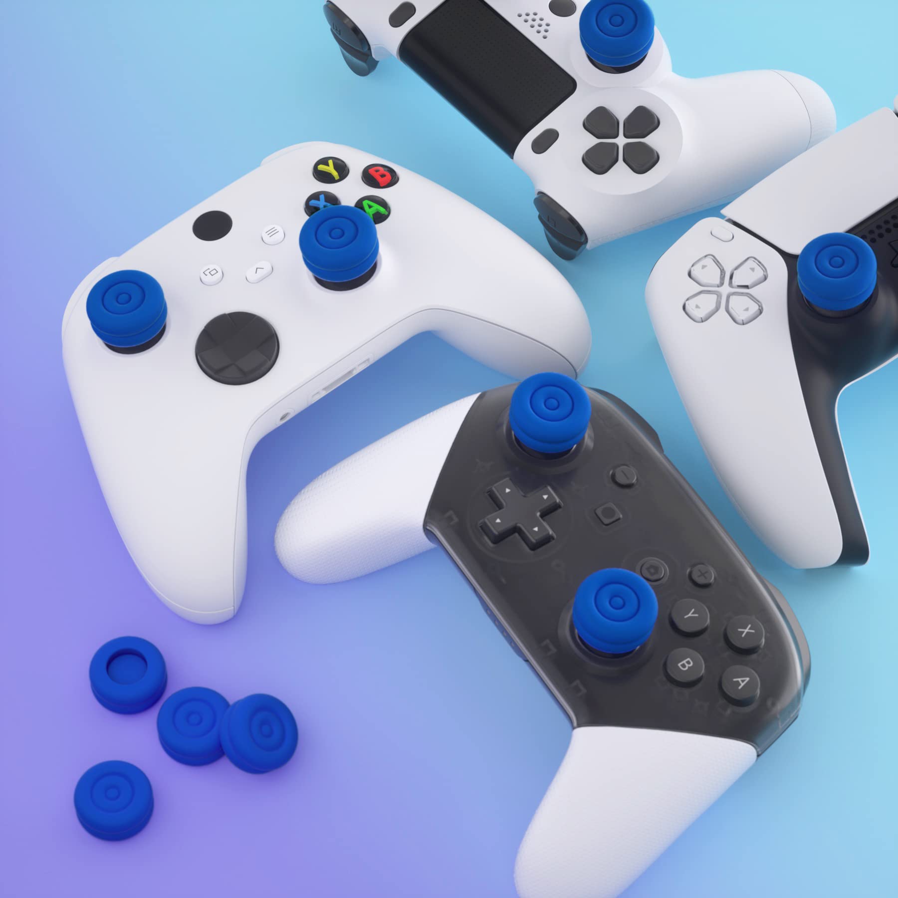 PlayVital Analog Stick Thumb Grips for PS5, PS4, Xbox Series X/S, Xbox One S/X/Elite Series 2 & Switch Pro Controller - Blue - Improve Gaming Comfort & Grip for Long Play Sessions