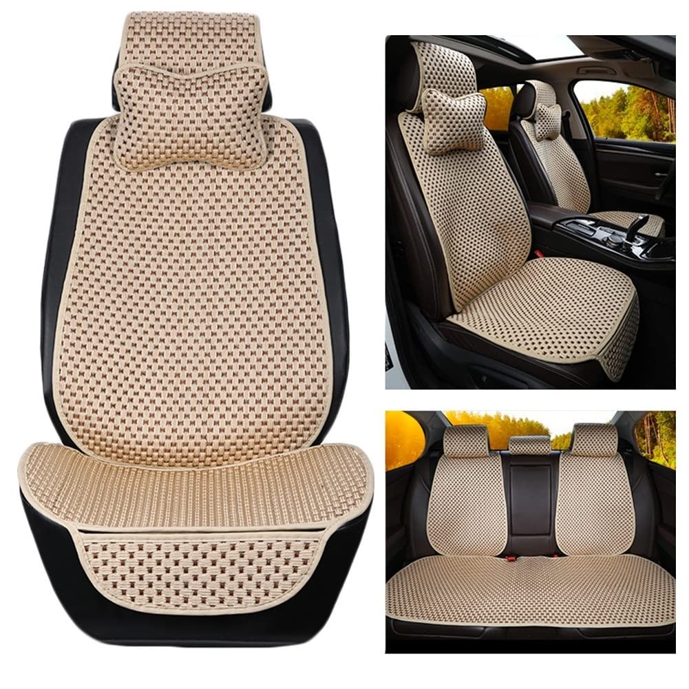 LIXIONG 10-Piece Breathable Polyester Car Seat Covers & Office Chair Protectors - Cool Pad Mat for Auto Accessories & Home Furniture (Beige) | Perfect for Summer Driving & Ergonomic Workspace Comfort
