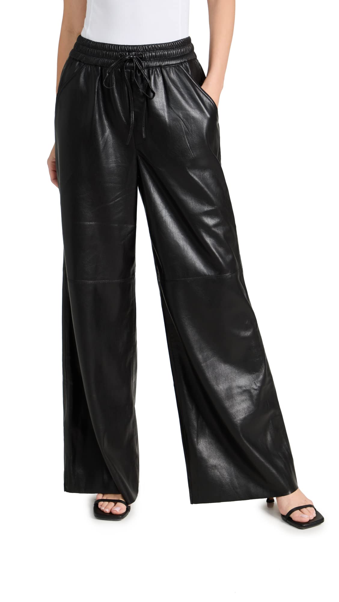 Good American Women's Genuine Leather Wide Leg Pants - Comfortable & Stylish High Waist Trousers for Work, Office & Casual Wear