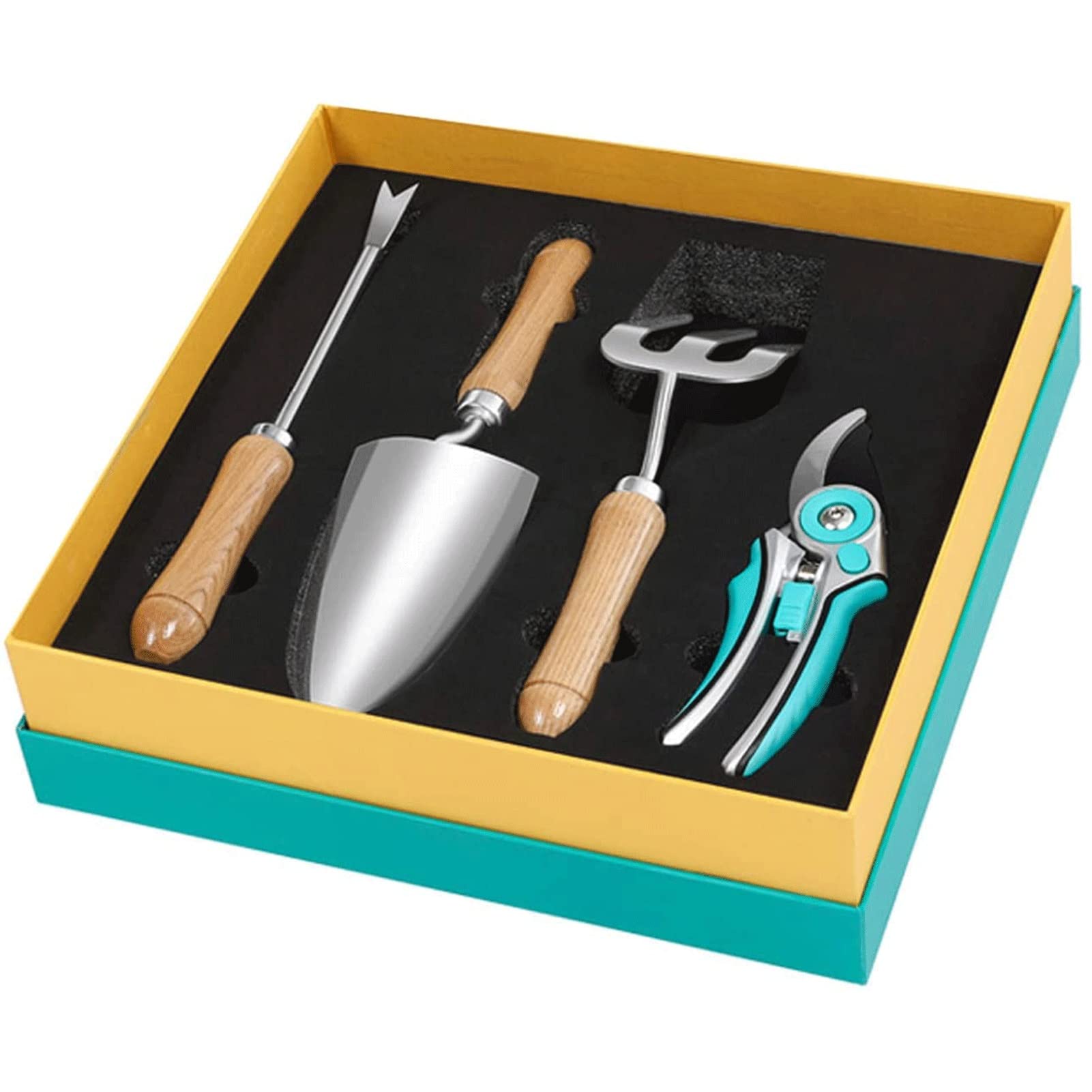 Heavy Duty Stainless Steel Garden Tools Set - 4pc with Wooden Handle for Planting, Watering & Weeding | Perfect for Home Gardening & Potted Plants