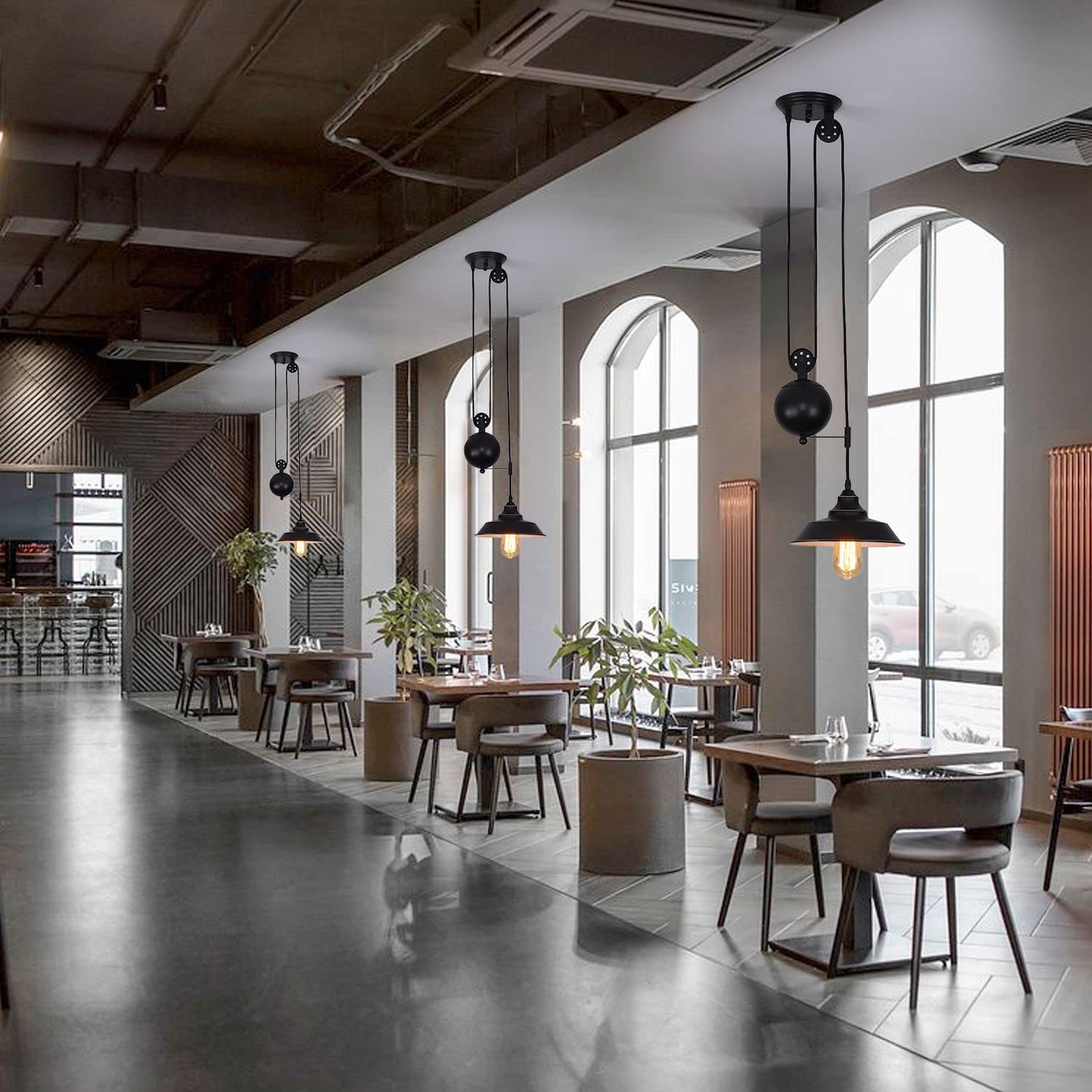 HomeLava 9-inch Black Industrial Pendant Light - Oil Rubbed Bronze Ceiling Fixture with Pulley for Kitchen, Dining Room & Over Sink | Modern Hanging Chandelier Lighting for Farmhouse & Industrial Decor