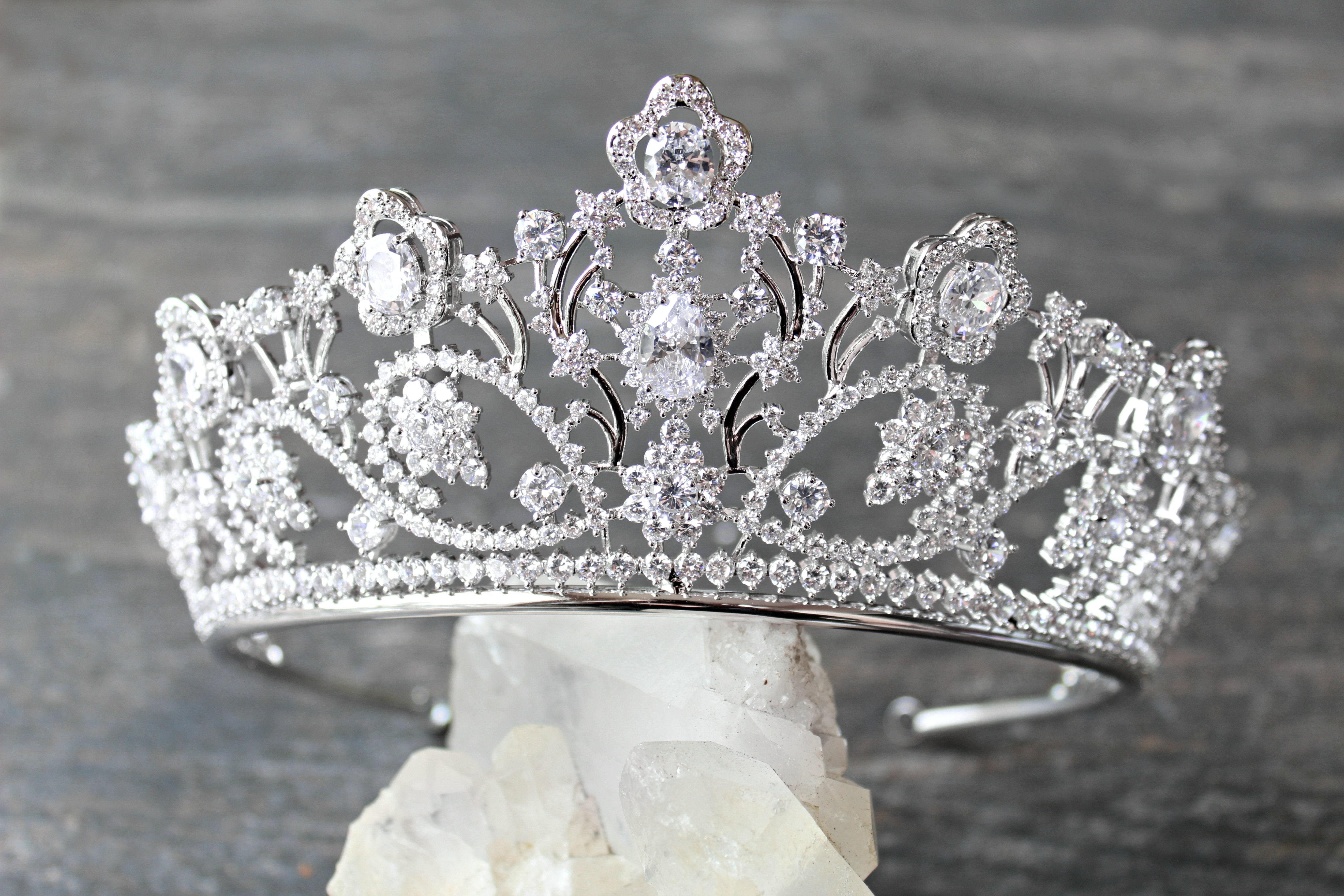 PAIGE Simulated Diamond Bridal Tiara - Sparkling Wedding Crown for Bride, Princess Style Headpiece for Bridal Shower, Bachelorette Party & Special Occasions
