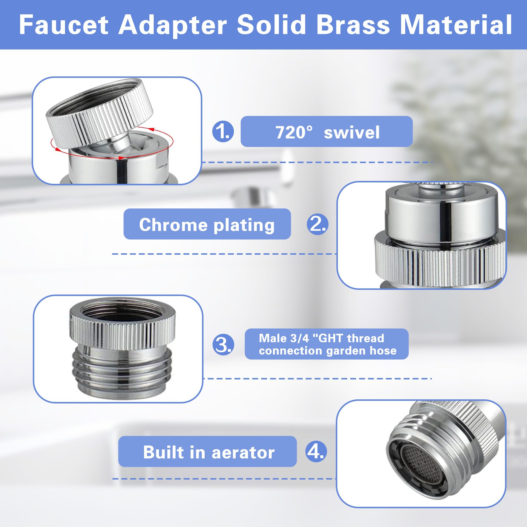 360 Degree Swivel Sink Faucet to Garden Hose Adapter Kit - 3/4