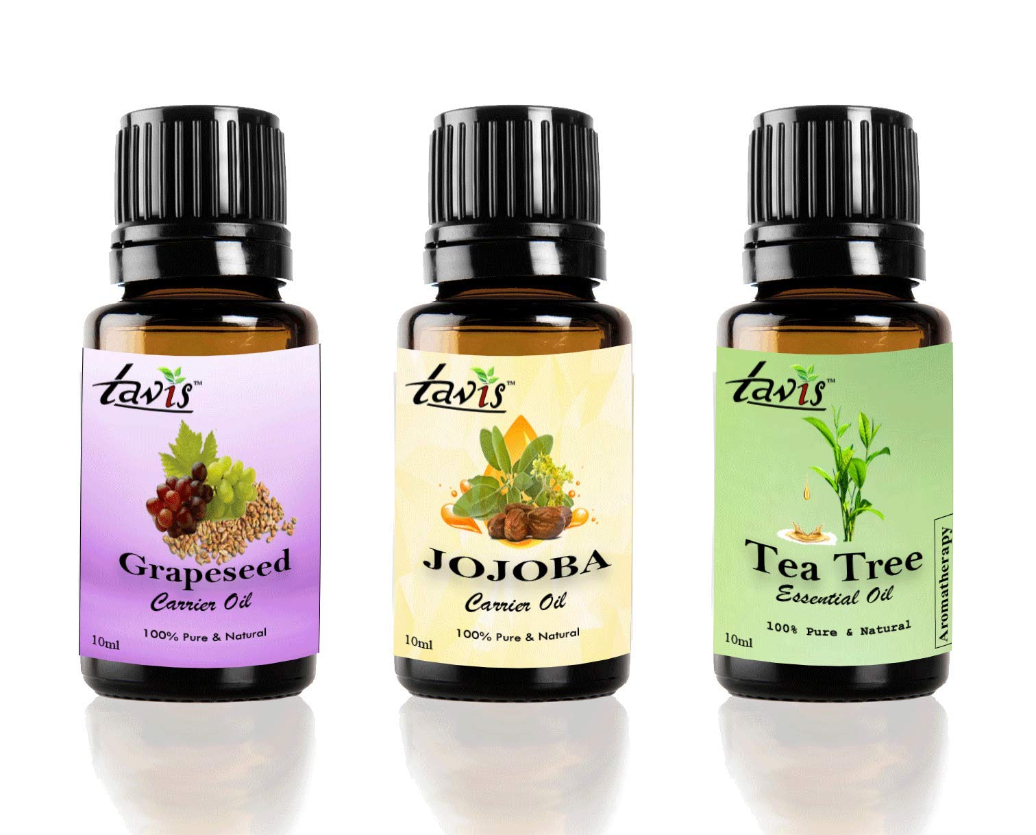 Pure Grapeseed Oil, Jojoba Oil & Tea Tree Oil Set for Skin & Hair Care - Natural Moisturizer for Face, Scalp & Body - Essential Oils for DIY Beauty & Aromatherapy