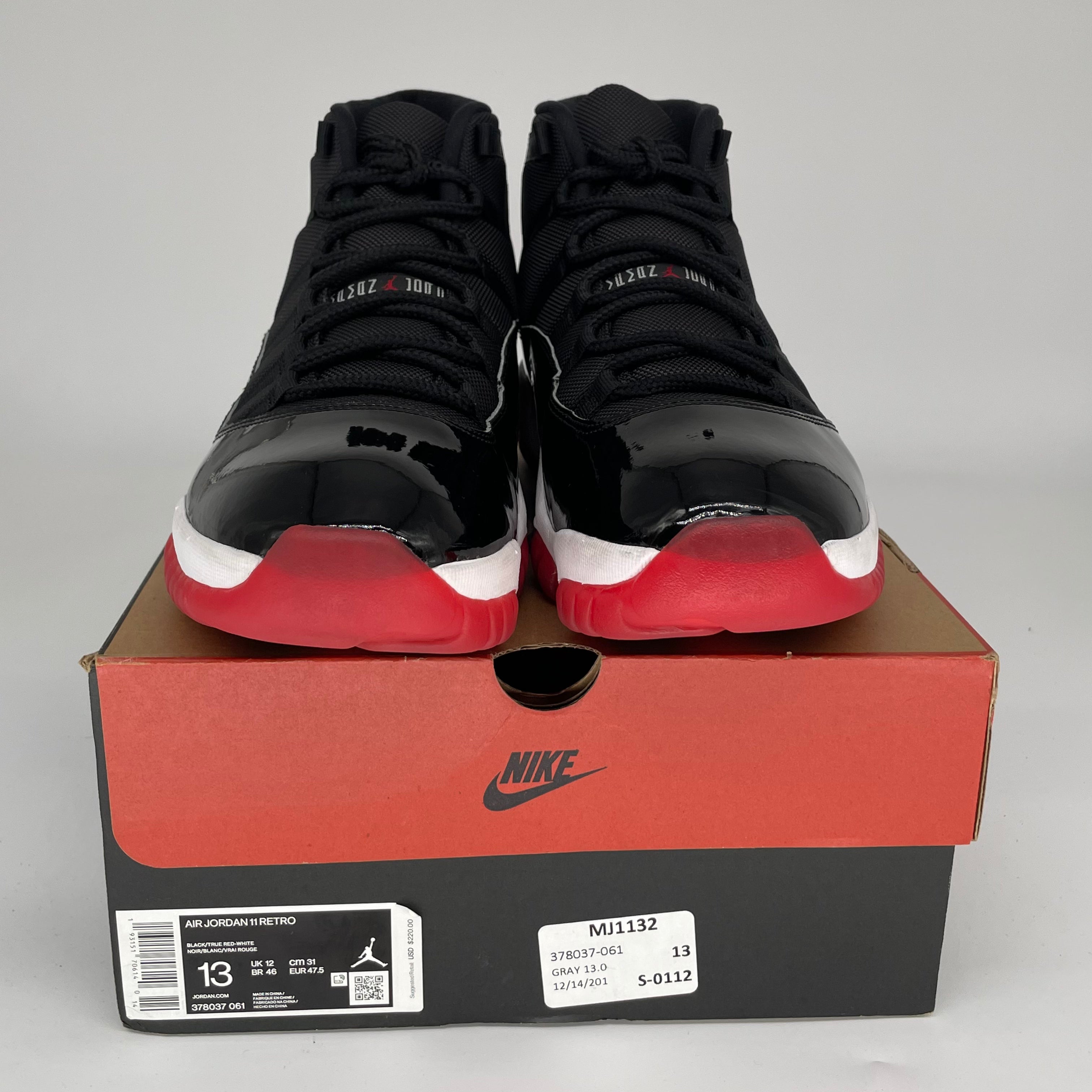 Original Air Jordan 11 Retro 'Bred' Men's Basketball Shoes Size 13 - Black/Red (378037-061) | Perfect for Sneaker Collectors & Court Performance