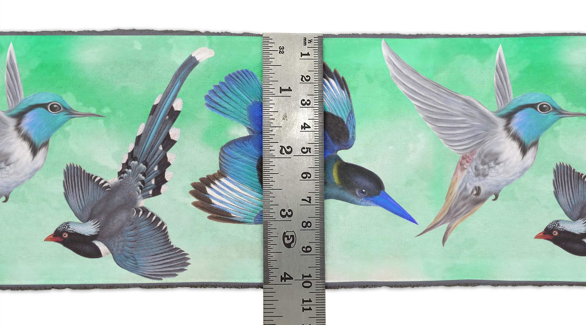 Green Bird & Hummingbird Printed Velvet Trim Fabric - 9 Meter x 4 Inch Sewing Border Ribbon for DIY Crafts, Costumes & Home Decor