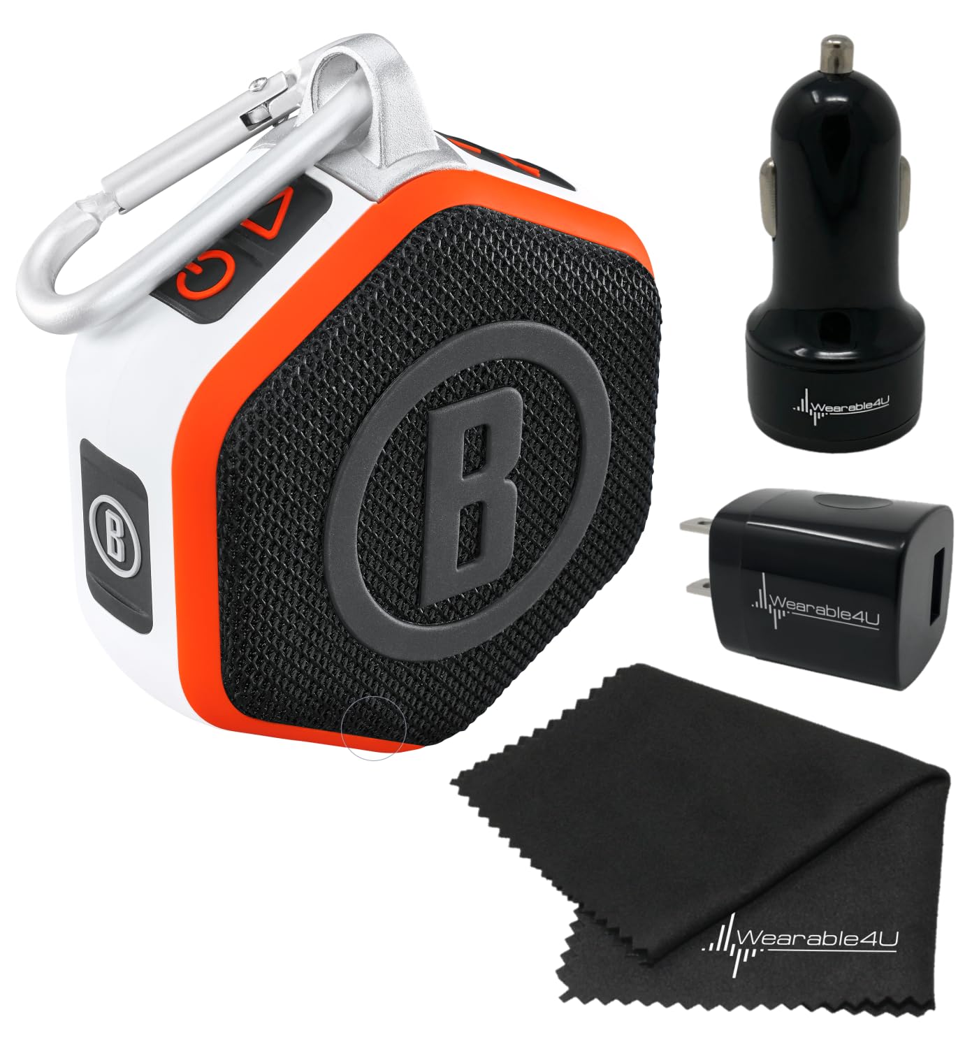 Bushnell Wingman Mini Orange/White GPS Bluetooth Speaker with Cleaning Cloth & Dual Chargers - Portable Wireless Speaker for Golf, Travel, Outdoor Adventures & Car Rides