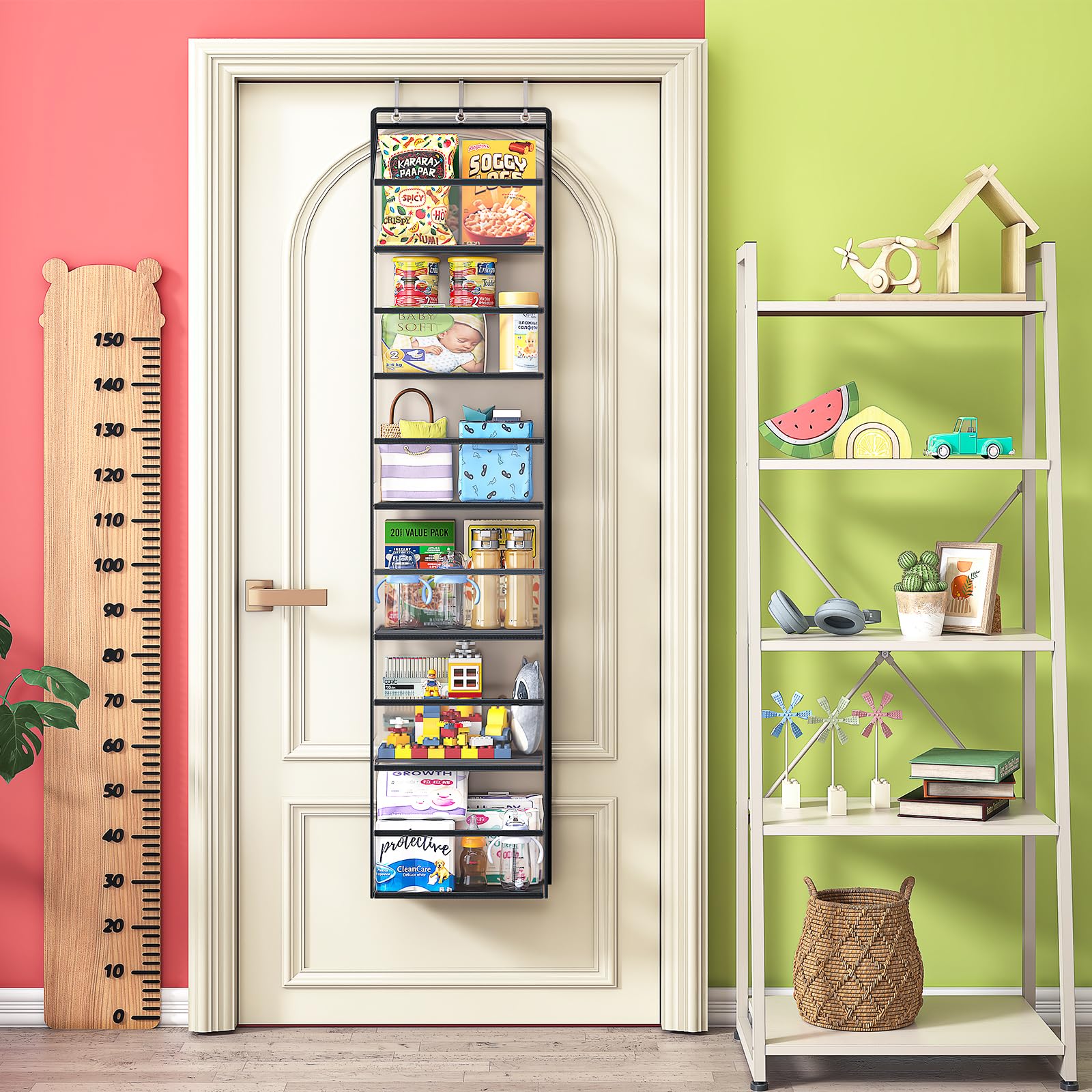 Fixwal 6-Shelf Over The Door Hanging Pantry Organizer - Heavy Duty Clear Plastic Pockets Storage for Closet, Bedroom, Bathroom - Space Saving Grey Behind The Door Organizer for Kitchen, Dorm, Laundry Room