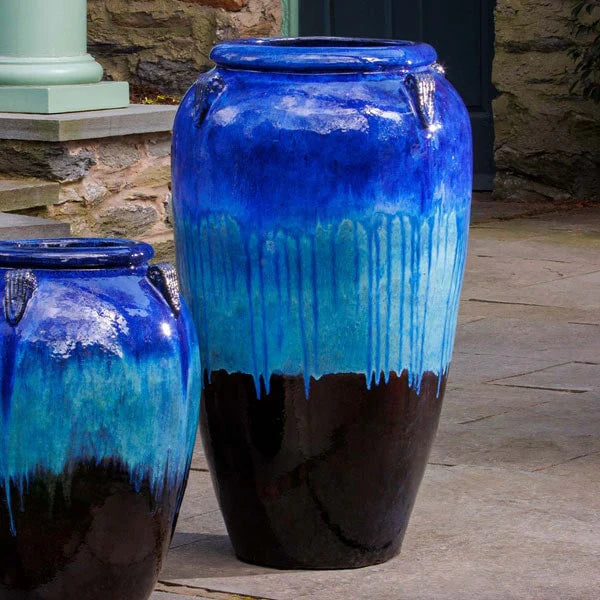 Campania International Tall Water Jar Planter - Blue/Brown - Perfect for Garden Decor, Patio Planters & Outdoor Landscaping