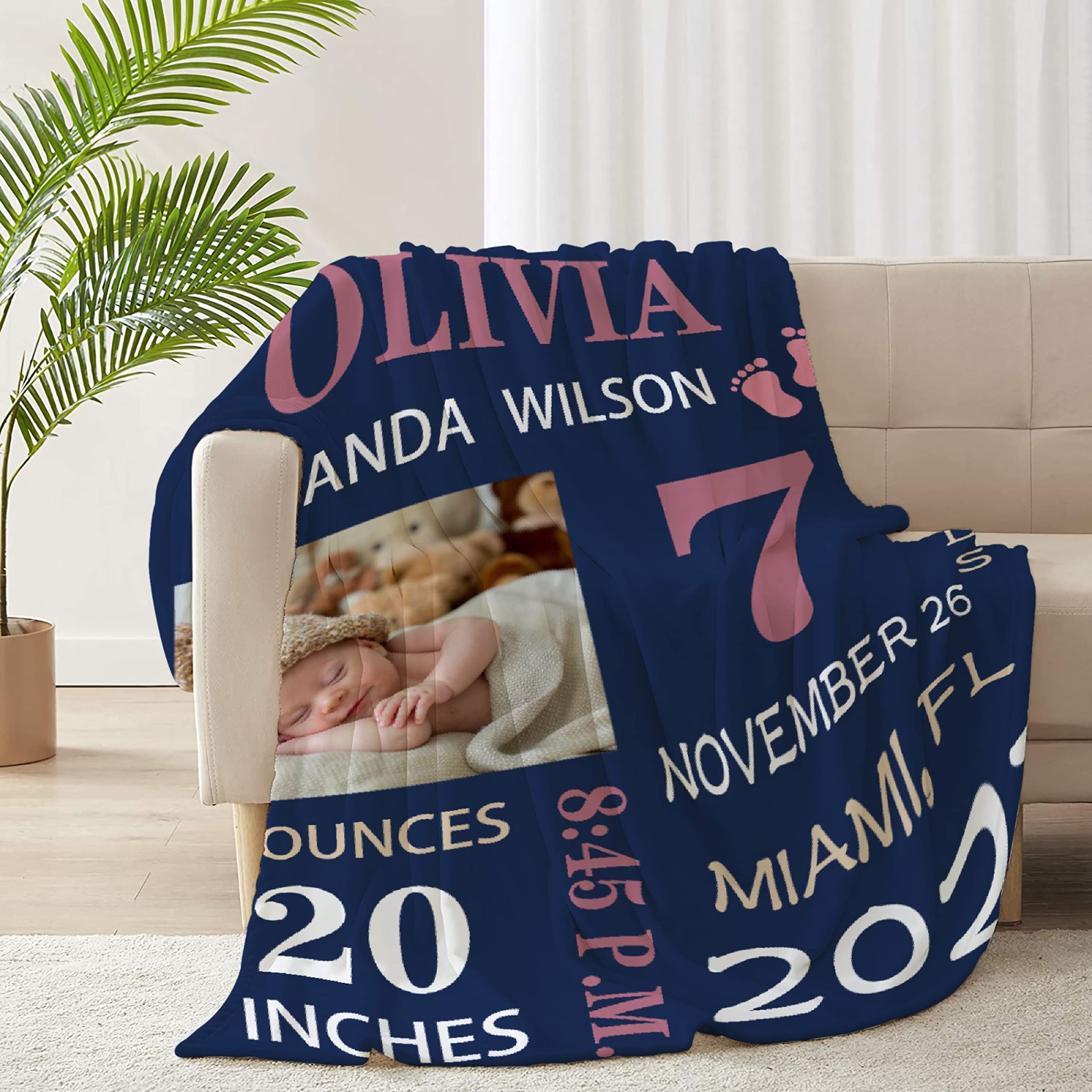 Custom Personalized Baby Blanket with Name, Birth Date & Time - Soft 120